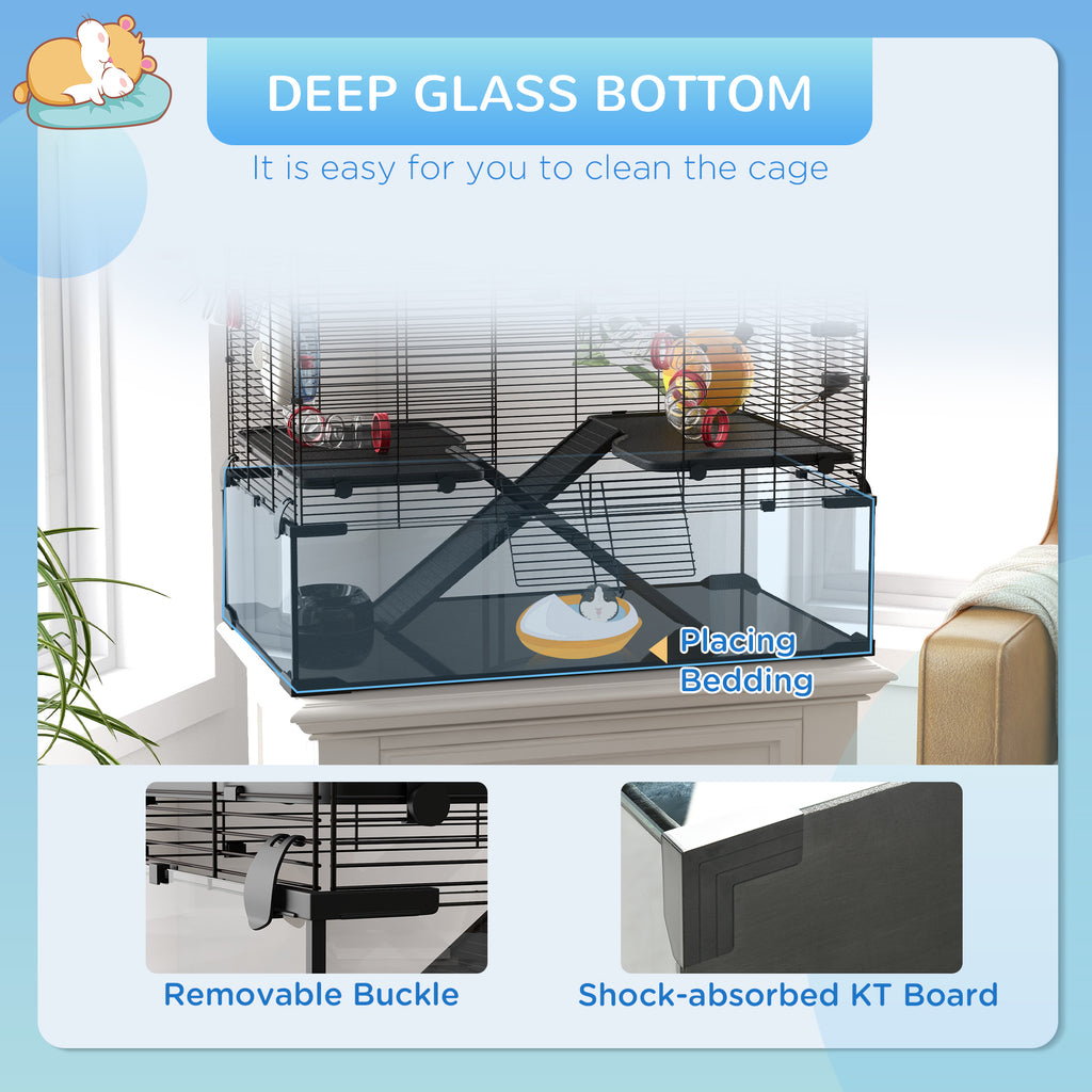 31" Hamster Cage with Tube and Tunnel, Deep Glass Bottom