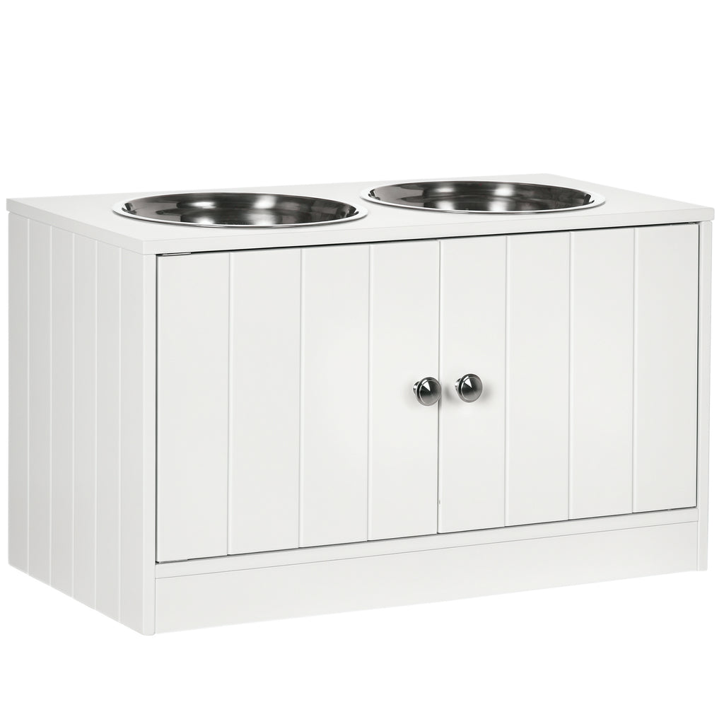 Large Elevated Dog Bowls with Storage Cabinet Containing Large 44L Capacity, Raised Dog Bowl Stand Pet Food Bowl Pet Feeding Station, White