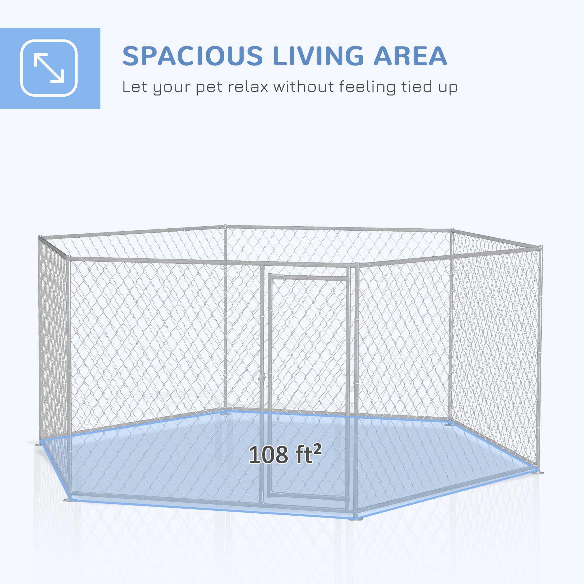 13.4' x 11.5' x 5.6' Dog Kennel Outdoor for Medium and Large-Sized Dogs with Lockable Door, Silver