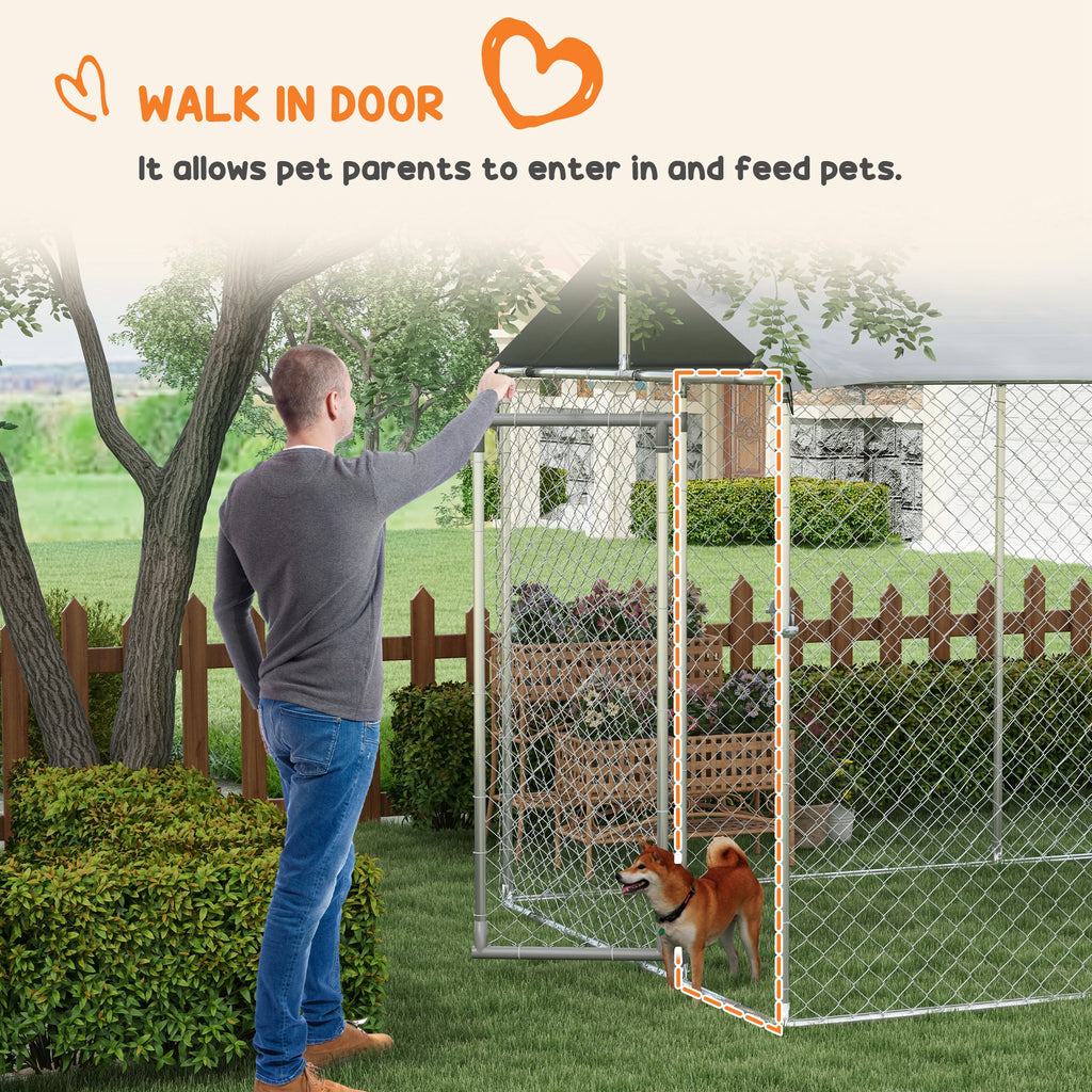 19.7' x 7.5' x 7.5' Outdoor Dog Kennel for Large-Sized Dogs with Waterproof UV Resistant Roof, Silver