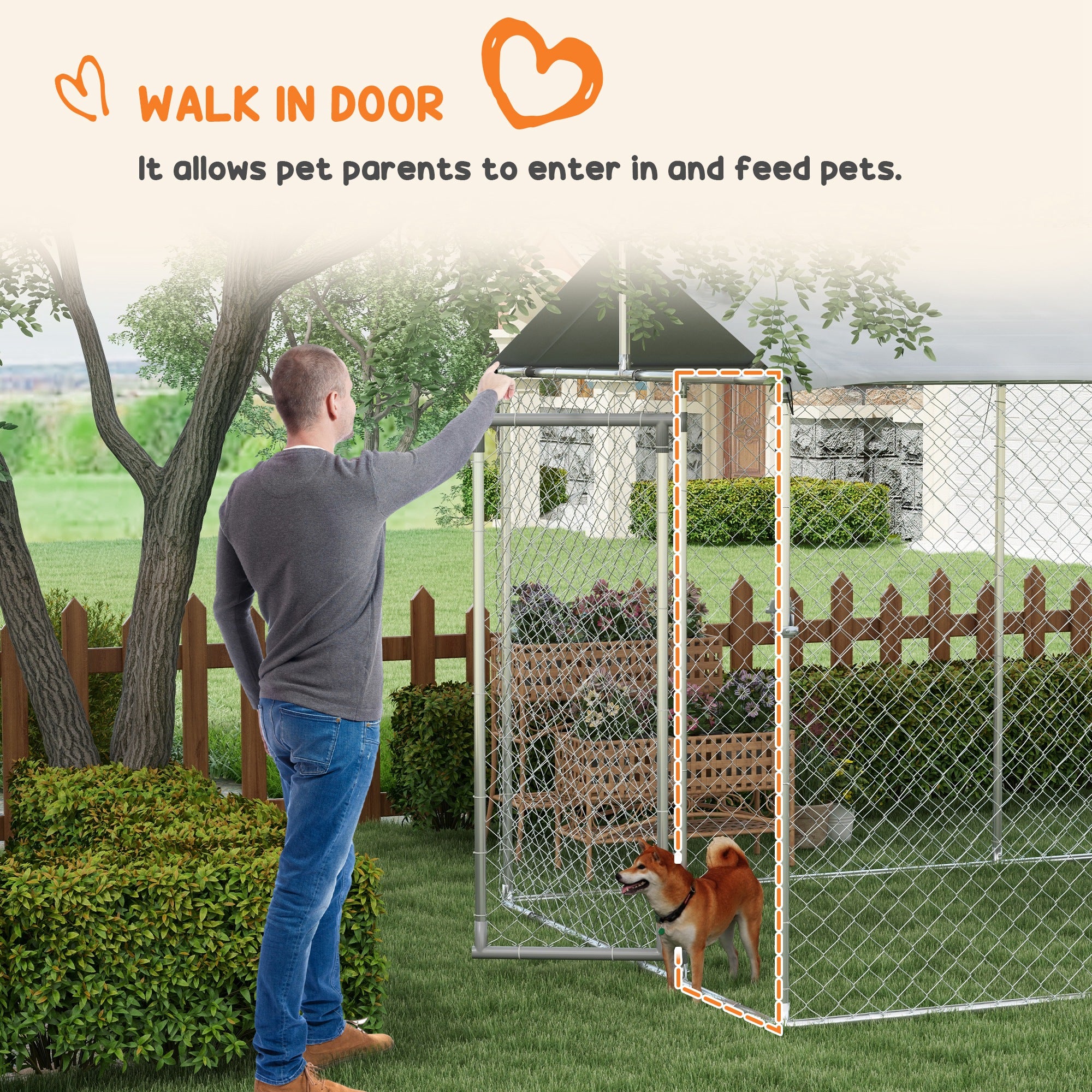 19.7' x 7.5' x 7.5' Outdoor Dog Kennel for Large-Sized Dogs with Waterproof UV Resistant Roof, Silver