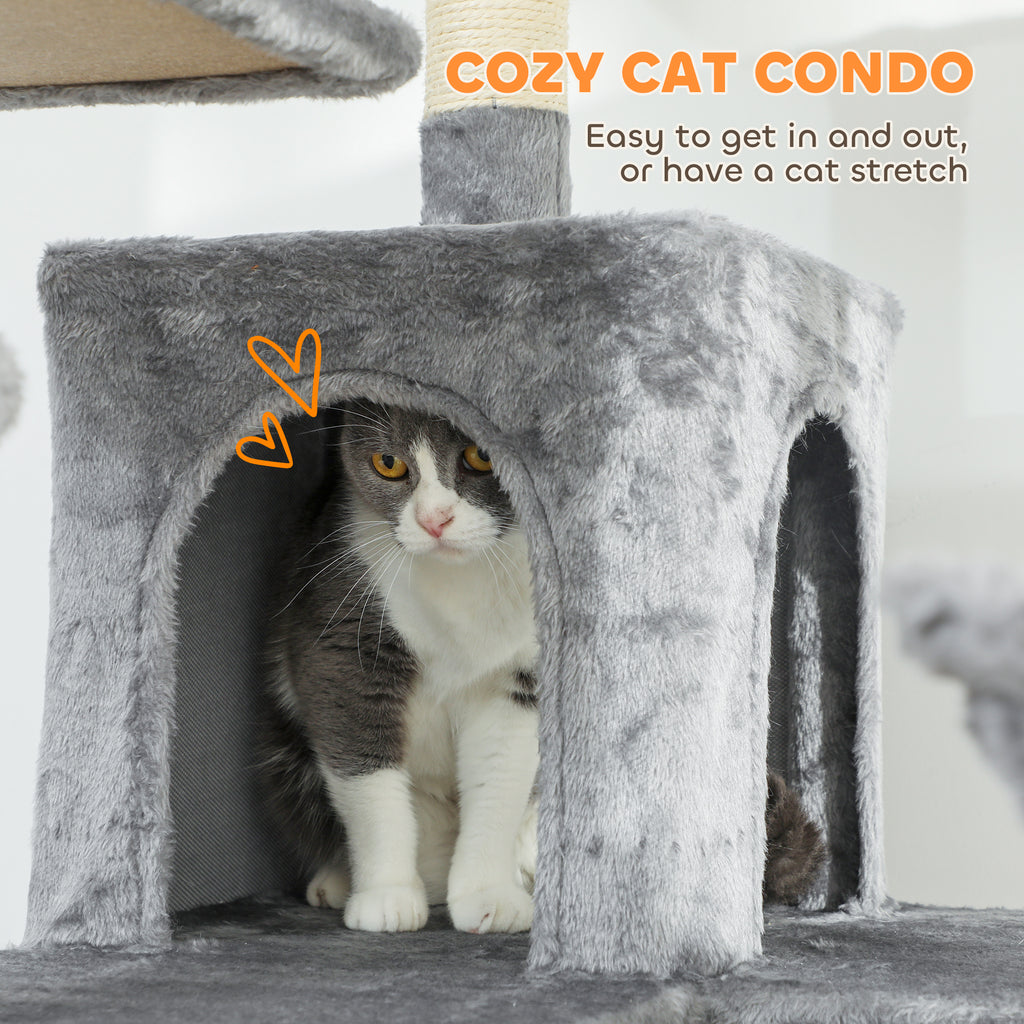 69" Tall Cat Tree for Indoor Cats - Multi-Level Cat Tower with 2 Condos & 3 Hammocks, 8 Sisal Scratching Posts, Dark Gray Furniture for Multiple Cats, Anti-Tip Stable Design