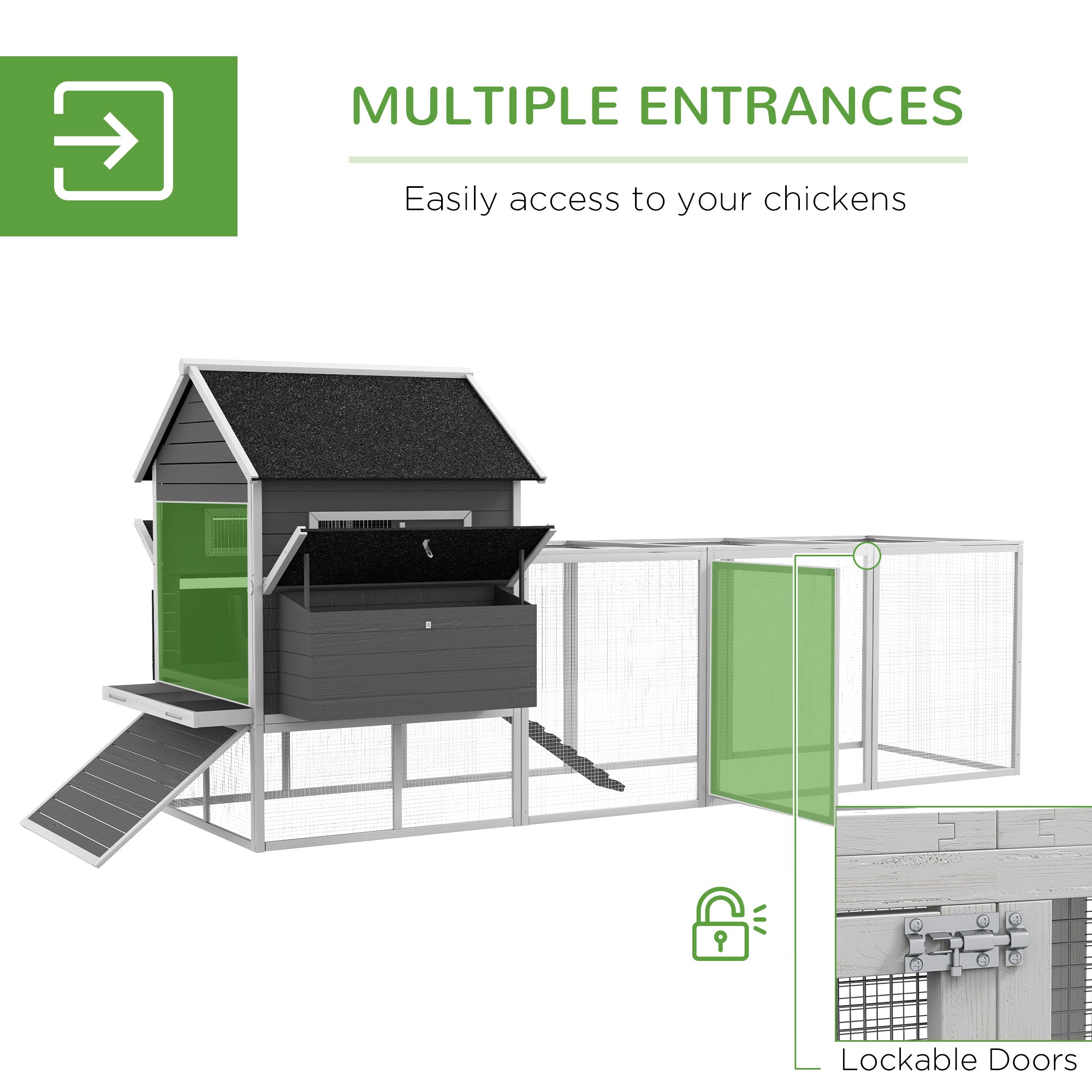 137" Wooden Chicken Coop for 8-10 Chickens, Backyard, Gray