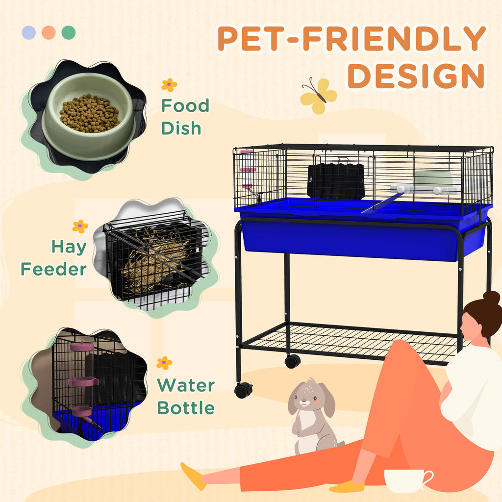 Two-Story Small Animal Cage Removable from Stand, Pet Habitat with Shelf & Wheels, 33" x 18.5" x 35", Blue
