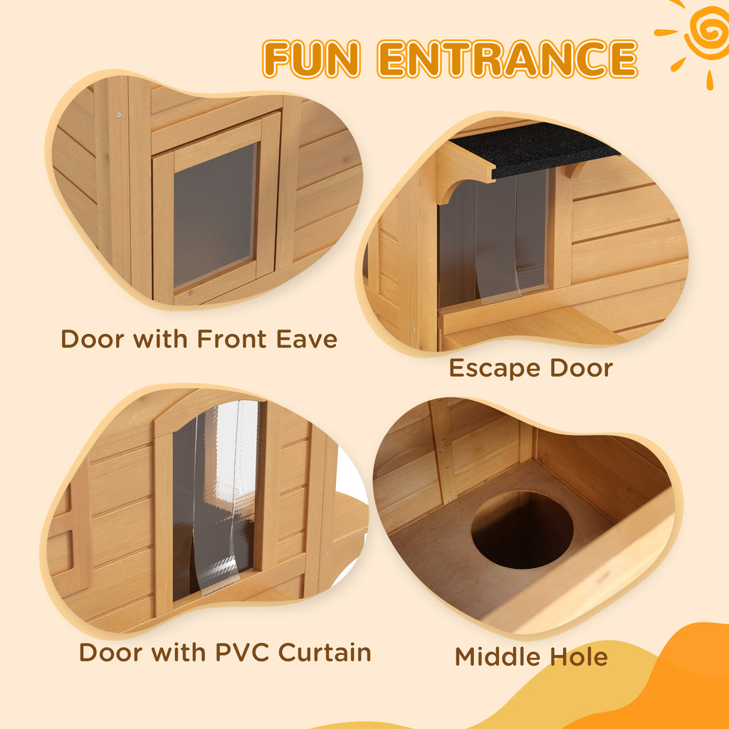 ?2-story Cat House Outdoor, Weatherproof?Wooden Cat Enclosure for Feral Cats with Escape Door, Openable Roof, Jumping Platforms, Natural