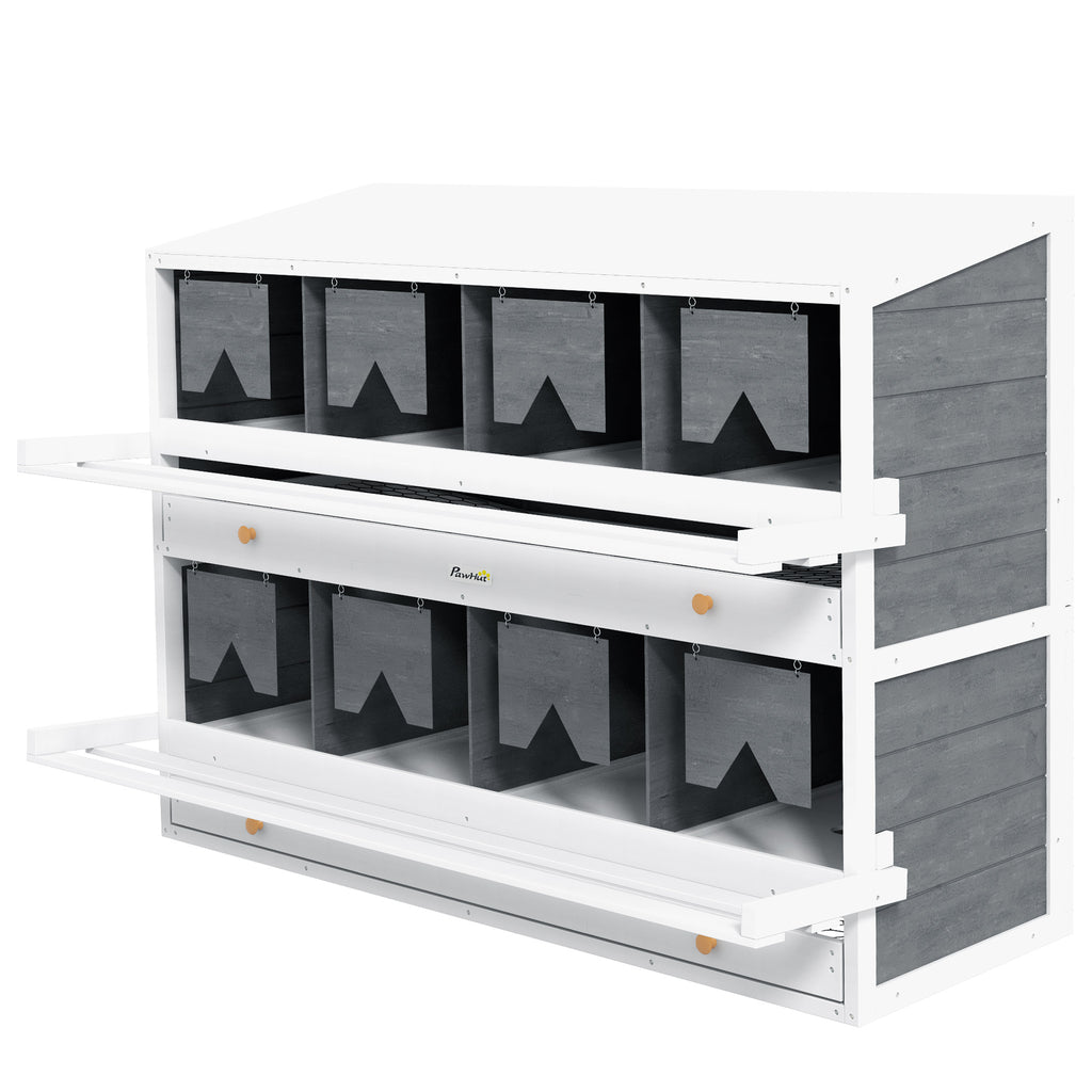 Chicken Nesting Box, 8 Compartment Wood Laying Boxes for Chicken Coop with Egg Collection Trays Perches for 16-32 Hens