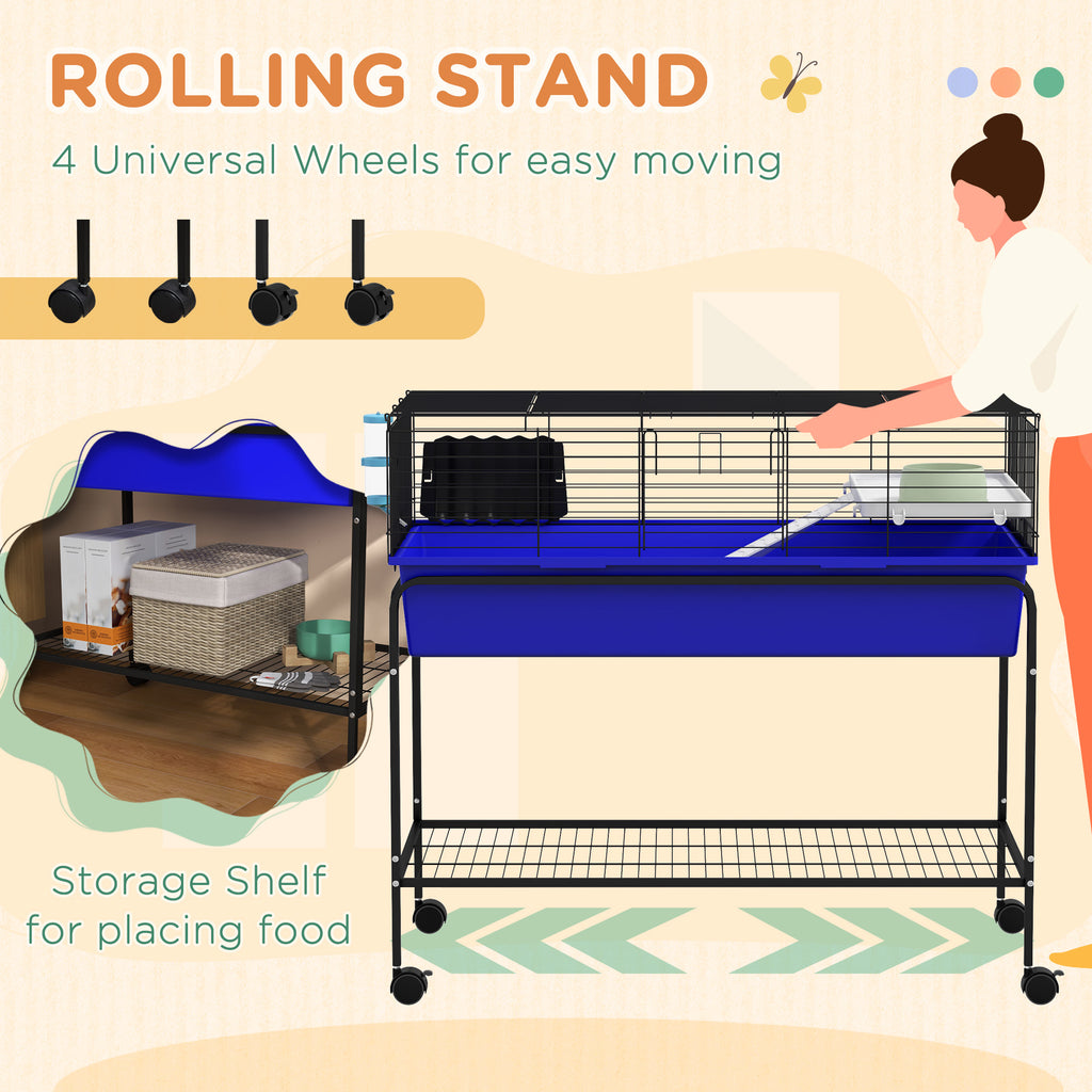 Two-Story Small Animal Cage Removable from Stand, Pet Habitat with Shelf & Wheels, 39" x 20.5" x 36.5", Blue