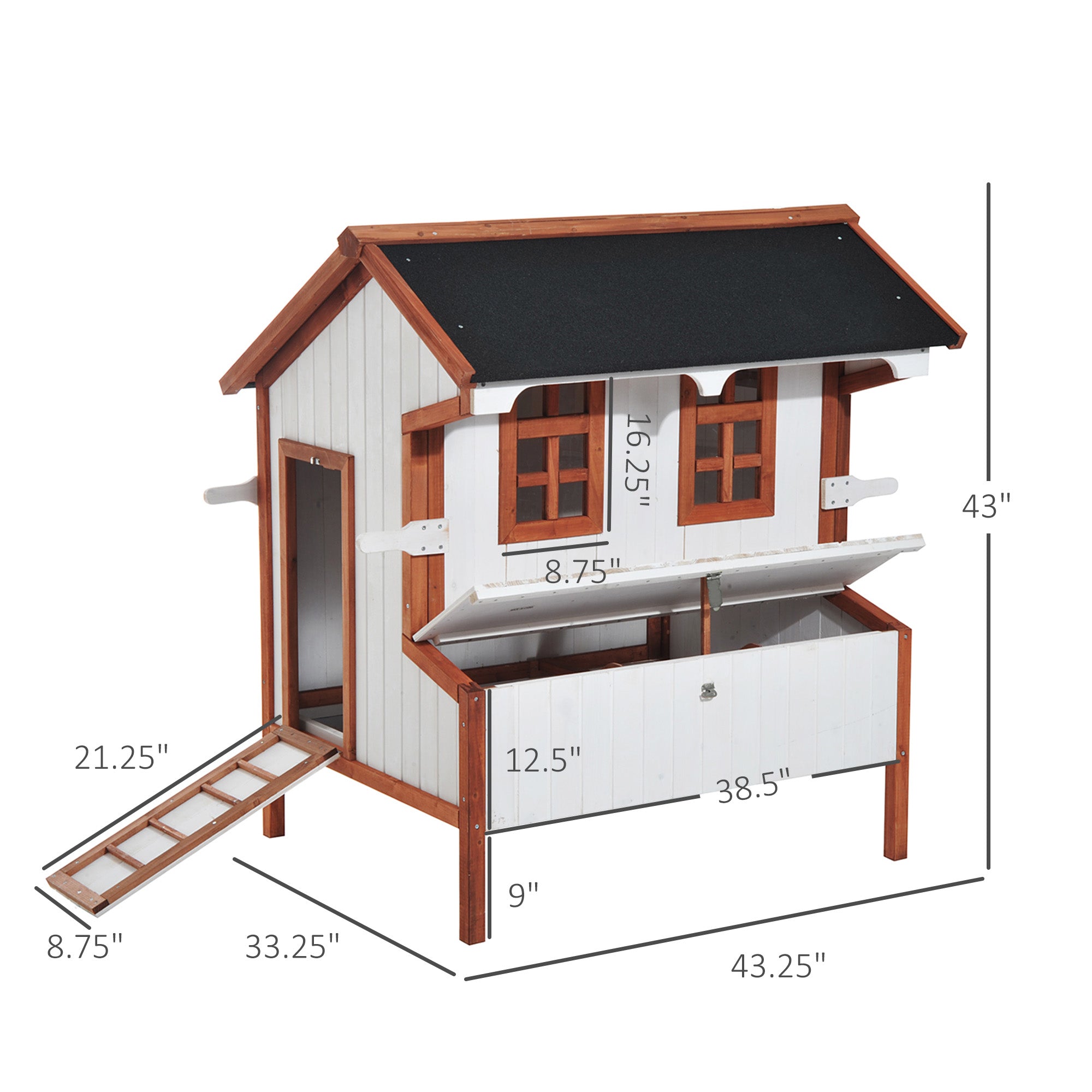 47" Chicken Coop Wooden Chicken House Rabbit Hutch Raised Poultry Cage Portable Hen Pen Backyard with Nesting Box and Handles