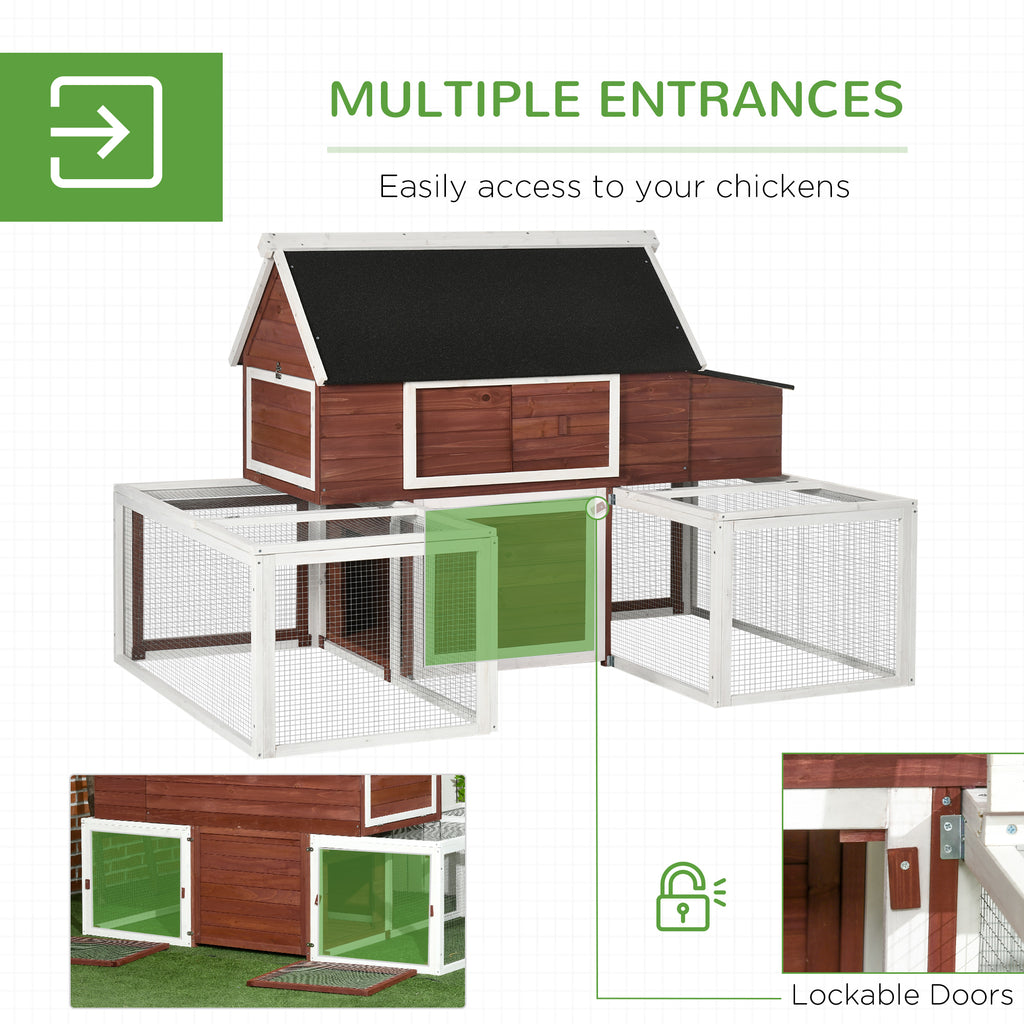 Wooden Chicken Coop, Outdoor Chicken Cage Poultry Hen House with Nesting Box, Double Runs, Asphalt Roof, Ramp