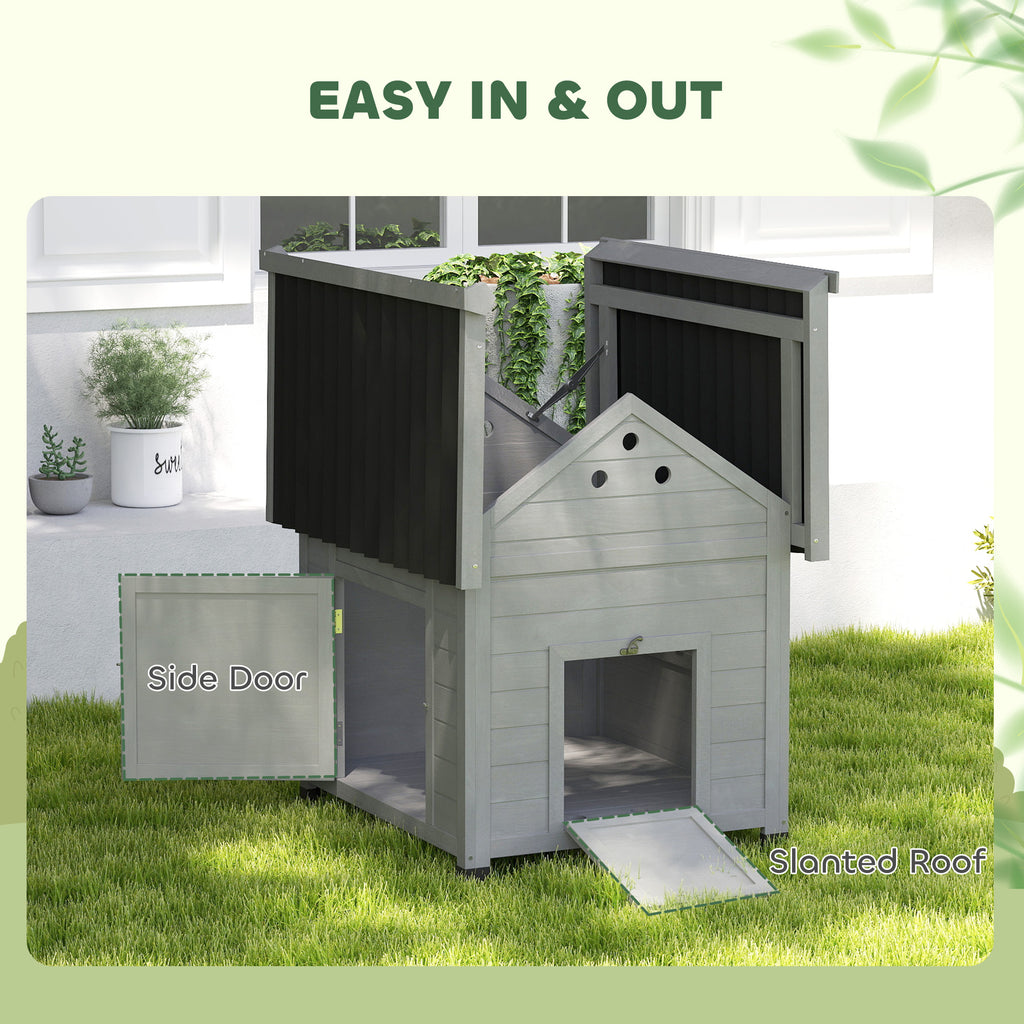 Duck Coop, Wooden Duck House with Openable Roof & Double Doors, Light Gray