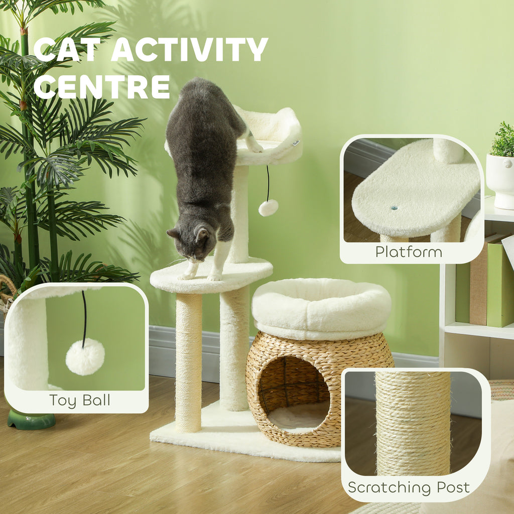 31" Cat Tree Tower with Scratching Posts, Condo & Toy Ball for Indoor Cats