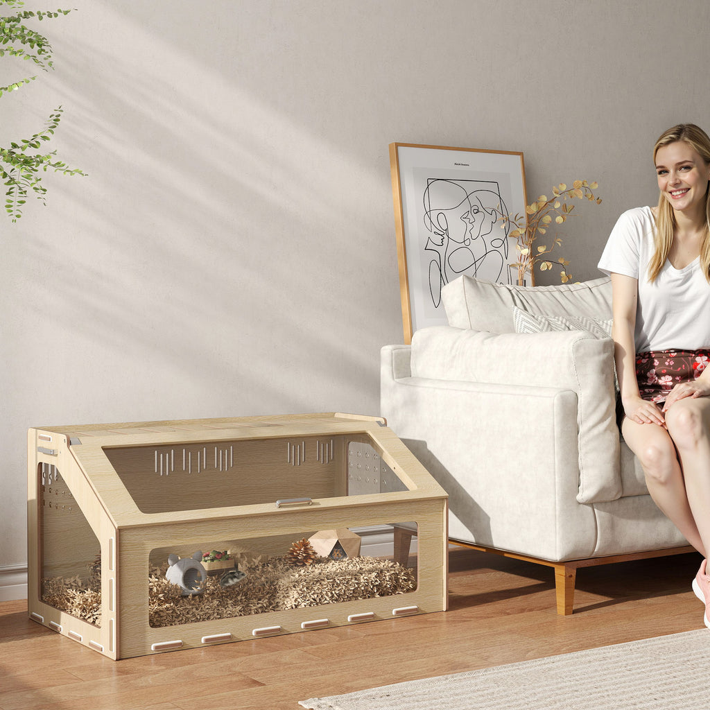 39 inch Hamster Cage Habitat with Acrylic Window & Openable Top for Dwarf Hamster, Gerbil, Guinea Pig, Rat, Oak