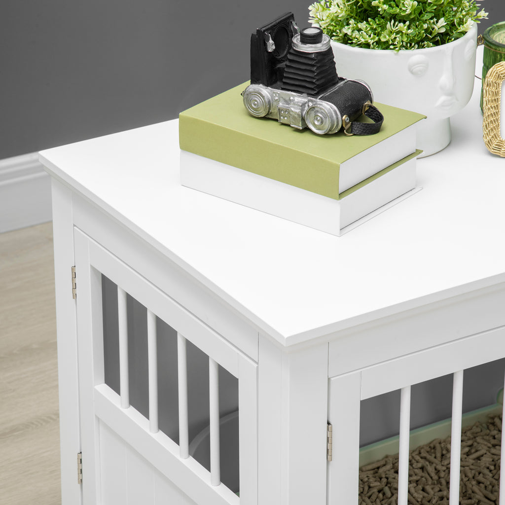 Wooden Dog Crate End Table, Dog Crate Furniture with Triple Doors, Puppy Crate for Small Dogs Indoor Use, White