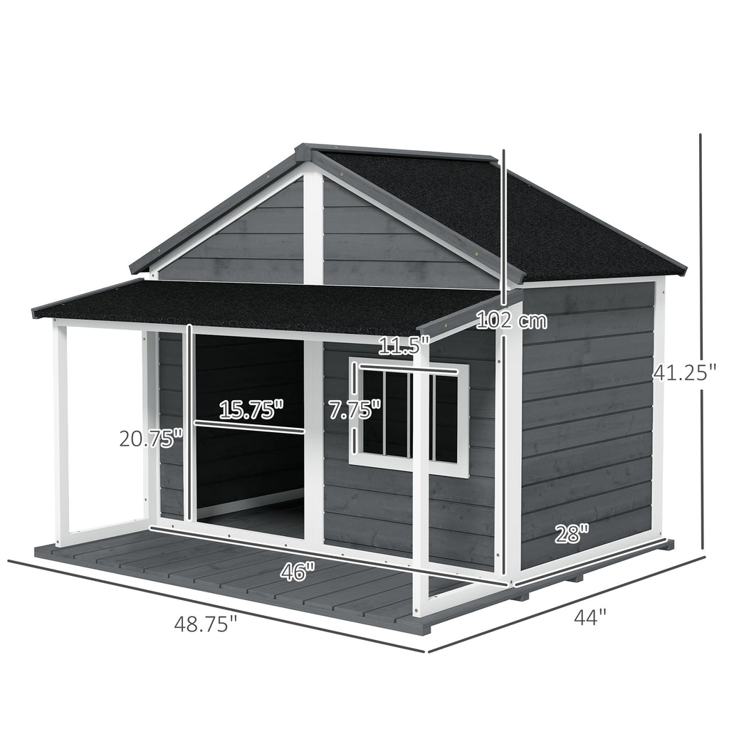 Outdoor Cabin Style Dog House, Medium Dogs, 53 lbs, Gray