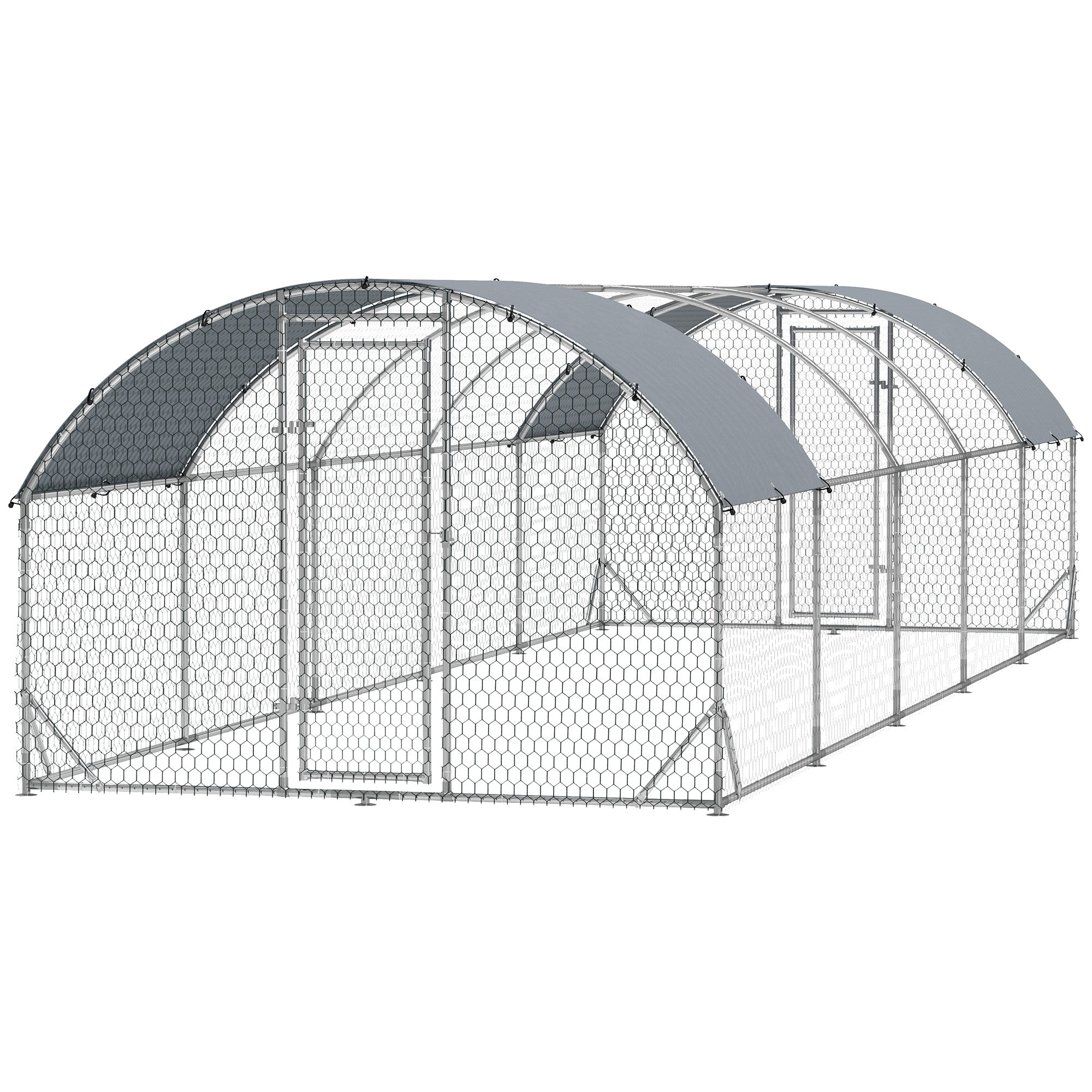 Large Metal Chicken Coop with Waterproof and Anti-UV Cover for Yard, Outdoor, Duck, Rabbit, 9.2' x 31.2' x 6.5'
