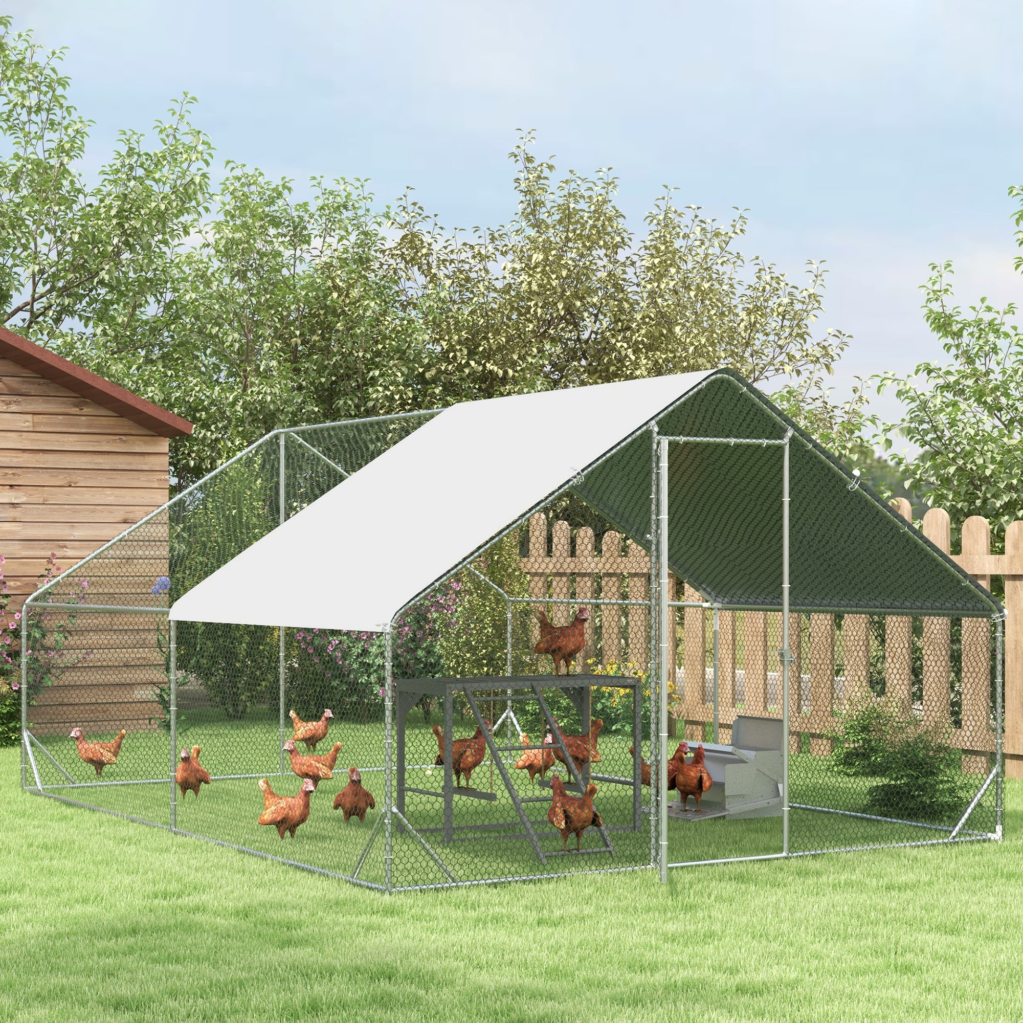 Chicken Activity Play with Swing Set for 3¨C4 Birds, Wooden Chicken Coop Accessory with Multiple Perches & Hen Ladder, Gray