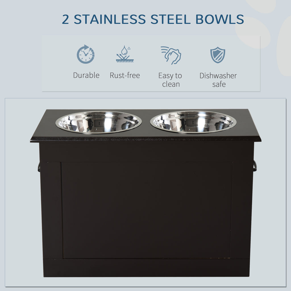Raised Pet Feeding Storage Station with 2 Stainless Steel Bowls Base for Large Dogs and Other Large Pets, Coffee