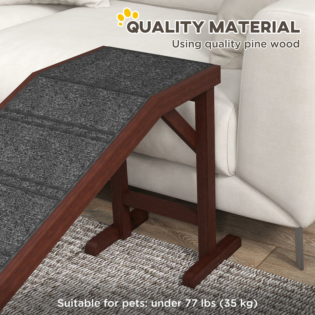 Dog Ramp for Bed, Pet Ramp for Dogs with Non-Slip Carpet and Top Platform, 74" x 16" x 25", Brown