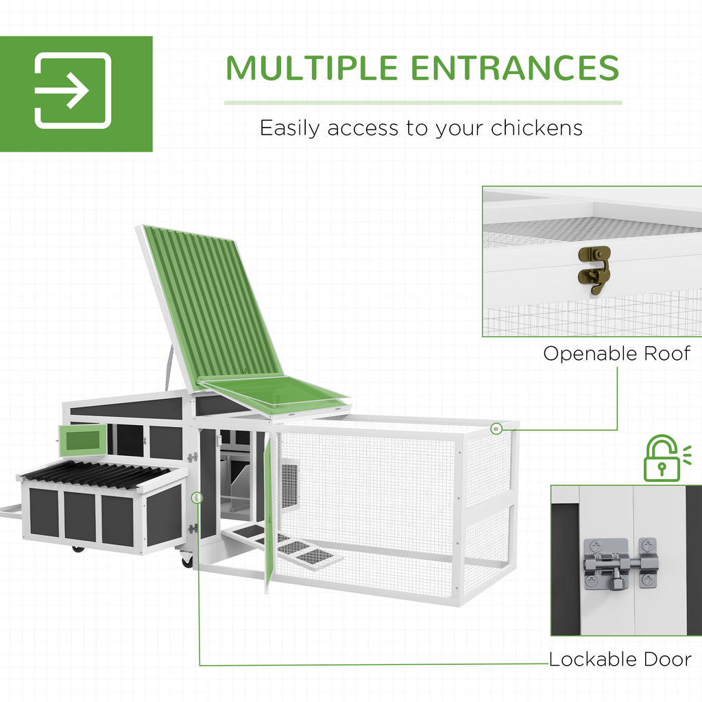 Wooden Chicken Coop with Nesting Box, Pull Out Tray, Run, Perches, Ramp, Windows for 6 Chickens, Dark Gray