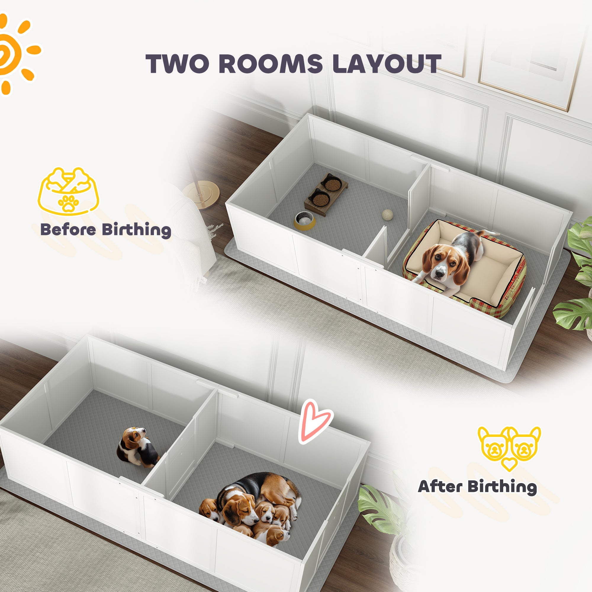 Whelping Box for Dogs and Puppies w/ Waterproof Pee Pad & Adjustable Door for Medium, Small Dogs, 77" x 38" x 19"