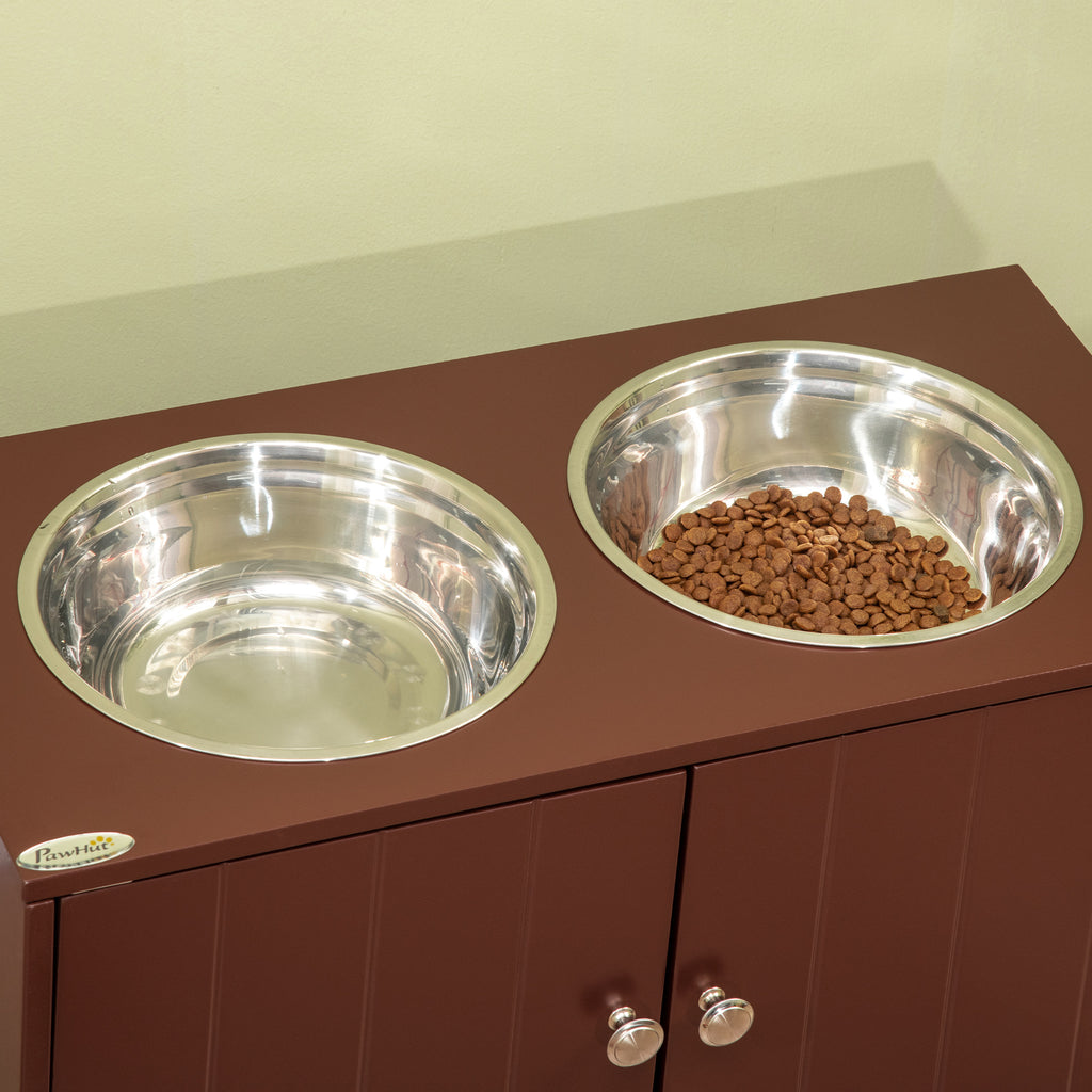 Elevated Dog Bowls with Storage Cabinet, Raised Dog Bowl Stand Pet Food Bowl Dog Feeding Station, Brown