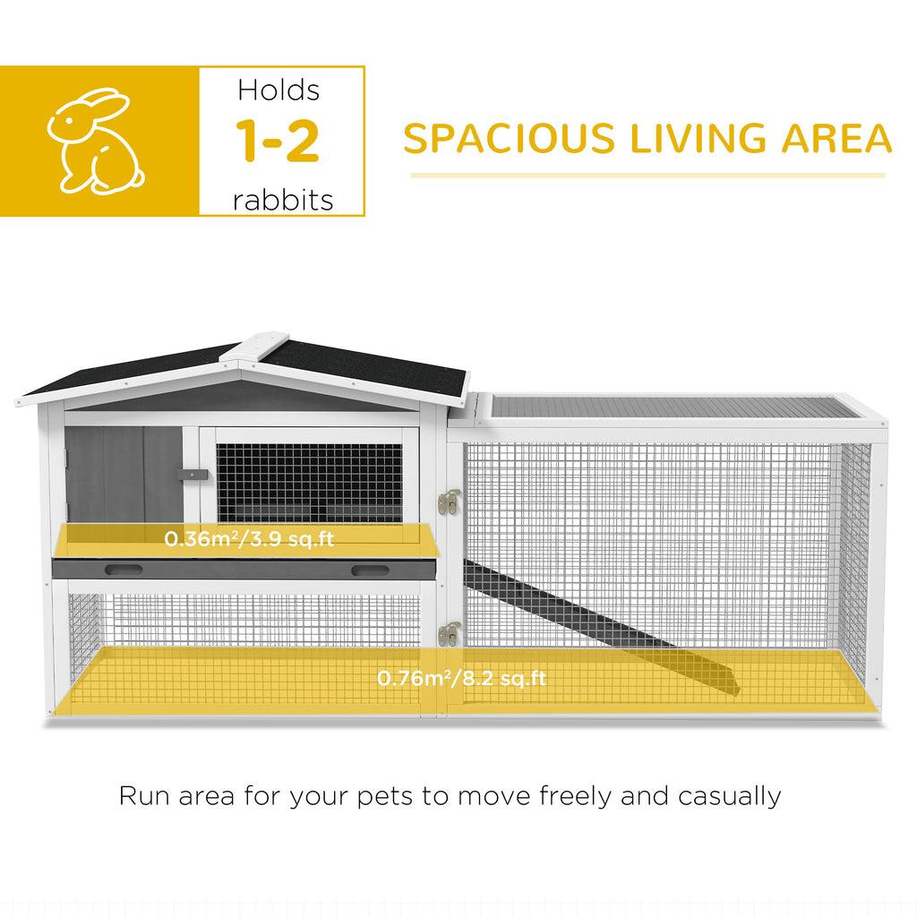 Rabbit Hutch 2-Story Bunny Cage, Guinea Pig Cage Indoor Outdoor, Small Animal House with Slide Out Tray, for Rabbits, Chickens, Ducks, 61.5" x 23" x 27", Light Gray