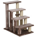 4-Level Cat Steps for High Bed & Sofa - Brown Pet Stairs with Integrated Sisal Scratching Posts, Soft Flannel Platforms & Hanging Toy Ball, Portable Ladder for Senior Cats & Kittens