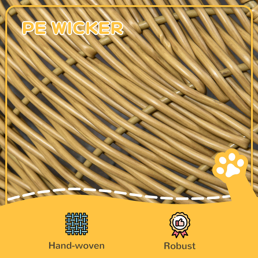 Rattan Cat Bed with Washable Cushion for Cats, Puppies, Light Brown
