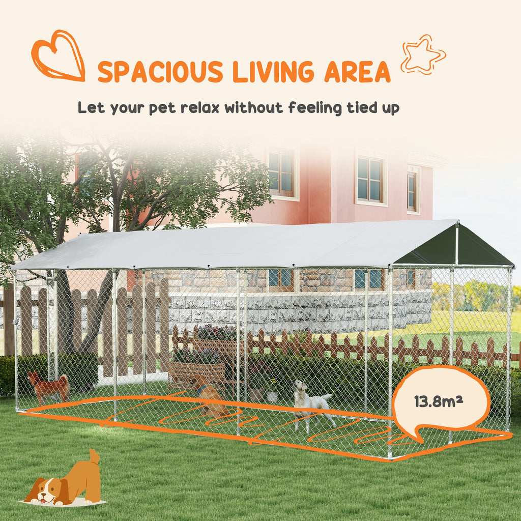19.7' x 7.5' x 7.5' Outdoor Dog Kennel for Large-Sized Dogs with Waterproof UV Resistant Roof, Silver