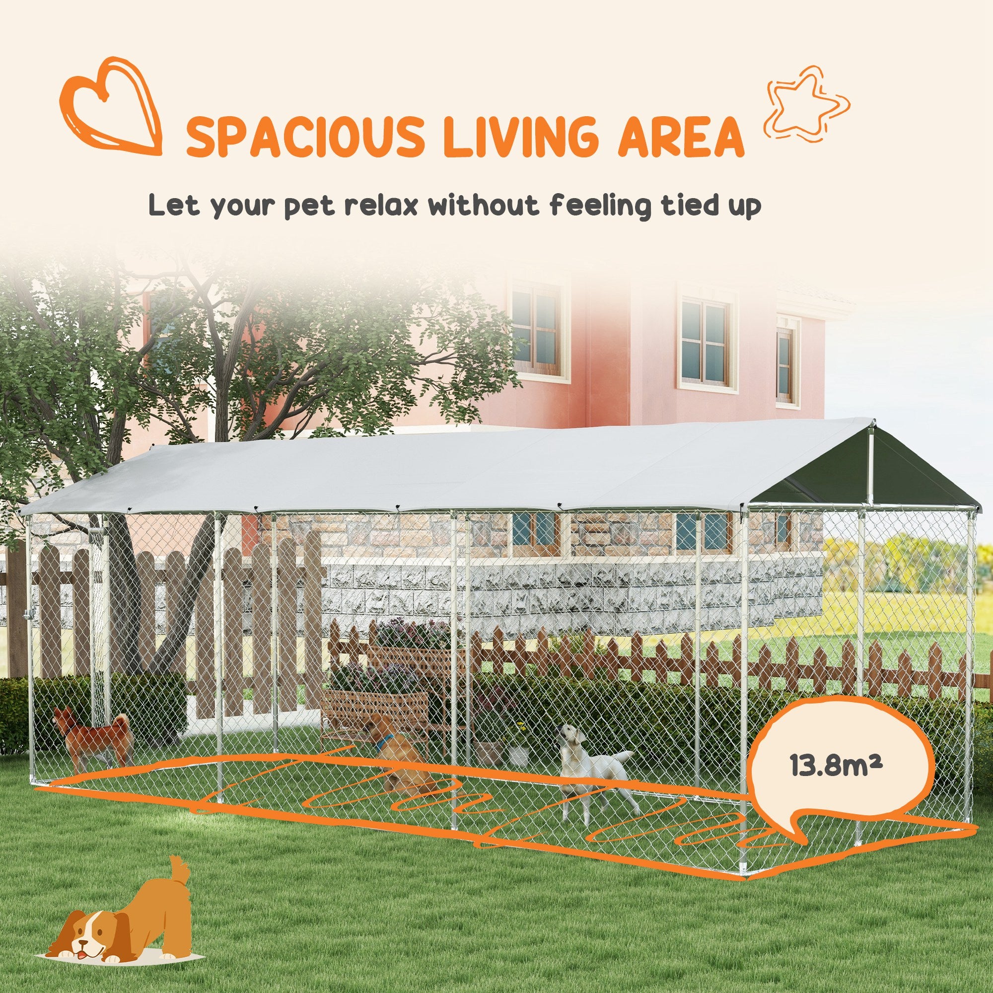 19.7' x 7.5' x 7.5' Outdoor Dog Kennel for Large-Sized Dogs with Waterproof UV Resistant Roof, Silver