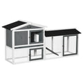 Wooden Rabbit Hutch with Run, Tray, Ramp for 1-3 Rabbits, Guinea Pigs, White