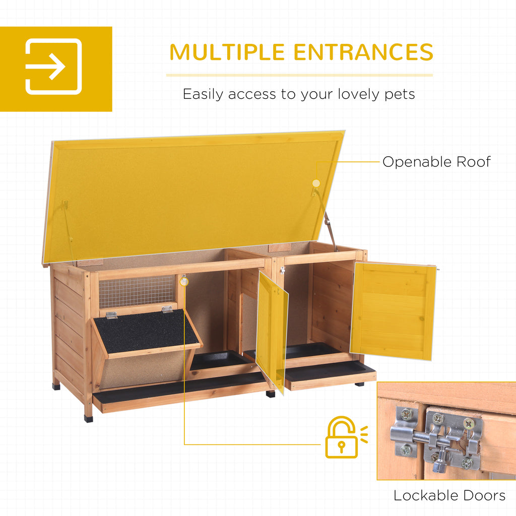 Large Bunny Hutch, Rabbit Cage with 2 Outside Areas and 1 Main House for Small Animals, Yellow