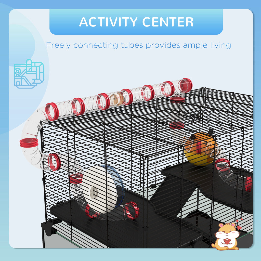 31" Hamster Cage with Tube and Tunnel, Deep Glass Bottom