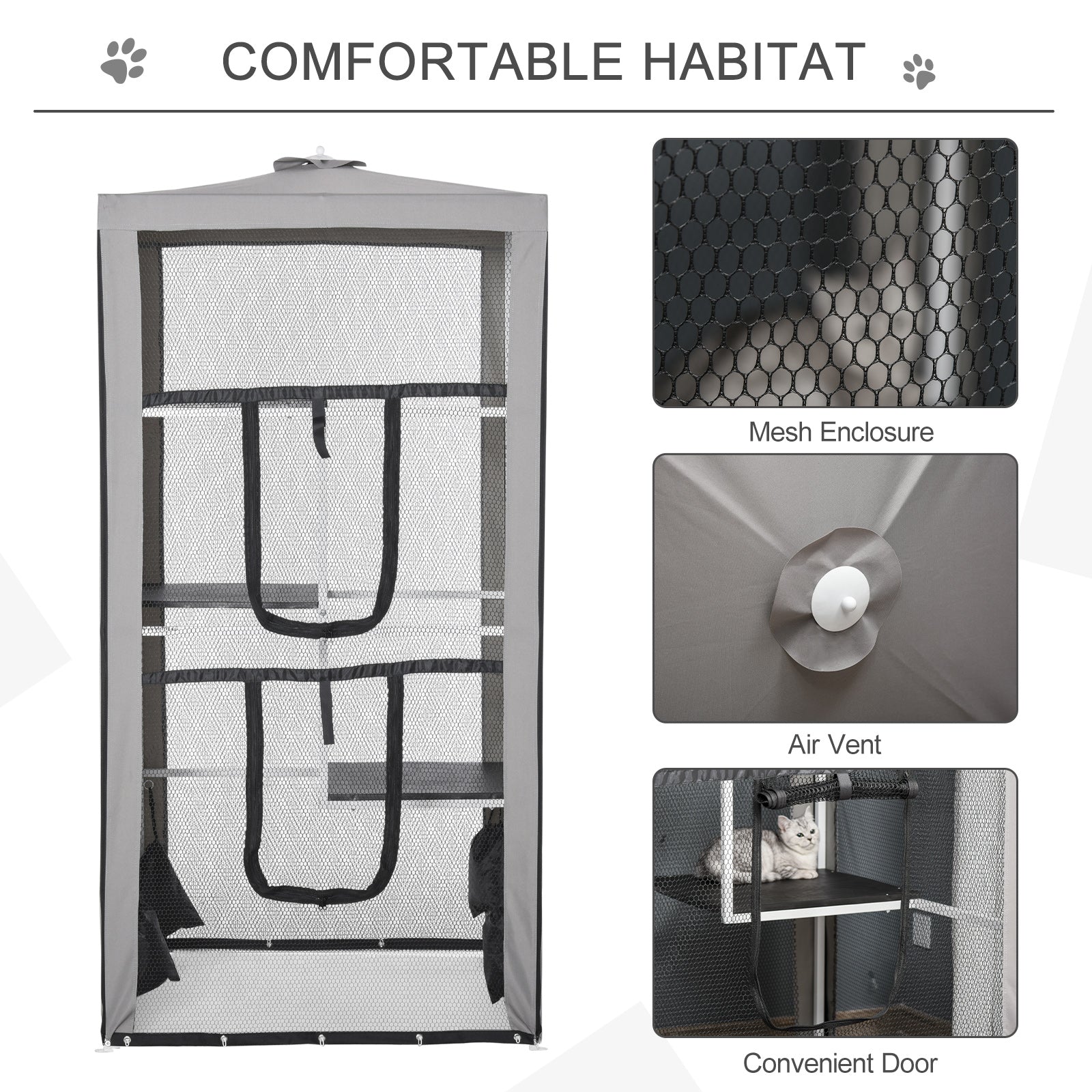 H Cat House Kitten Enclosure Playpen Frame with 3 Platforms