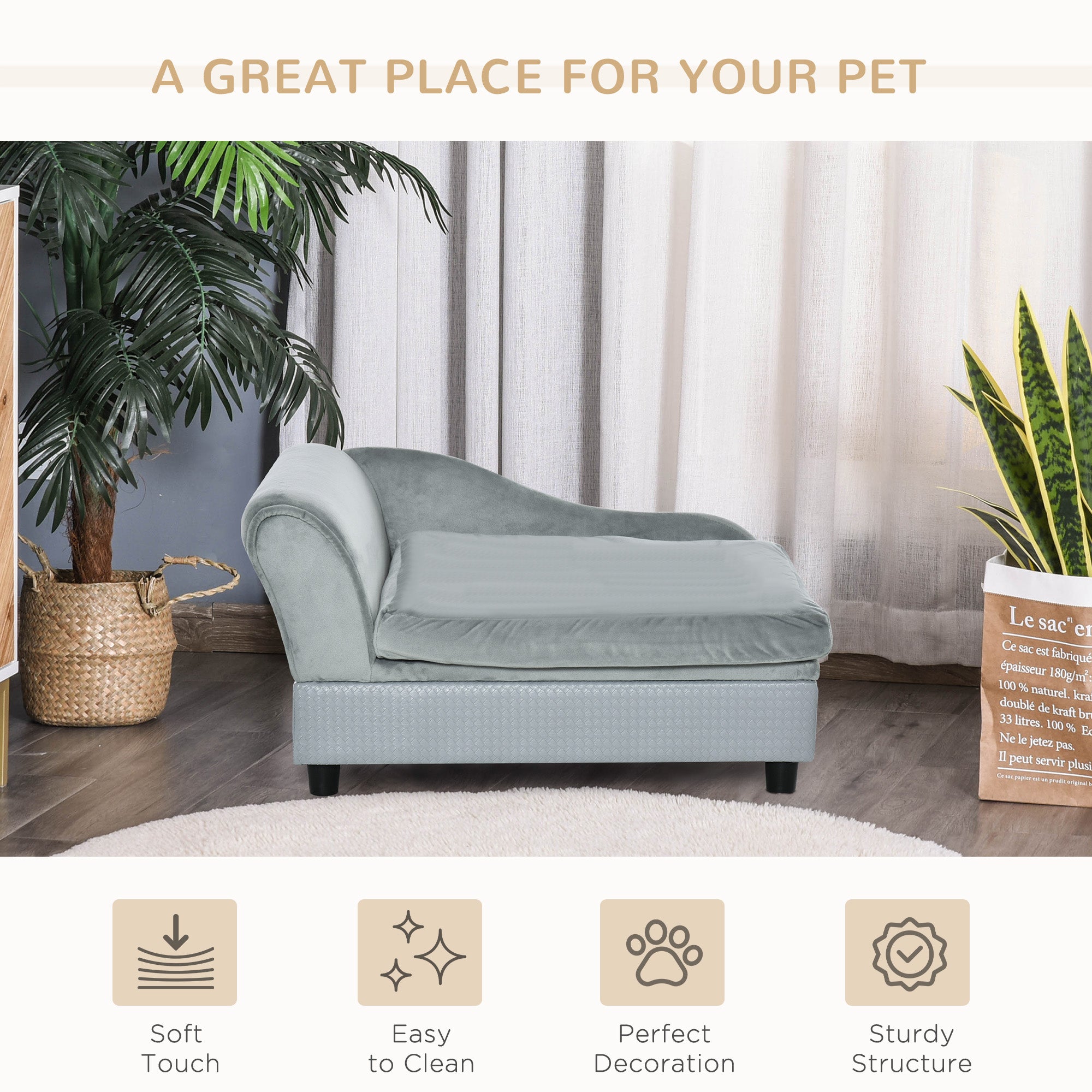 Luxury Fancy Dog Couch with Hidden Storage, Small Dog Sofa Bed with 2" Soft Foam, Modern Pet Furniture for Puppies & Little Breeds, Pale Gray