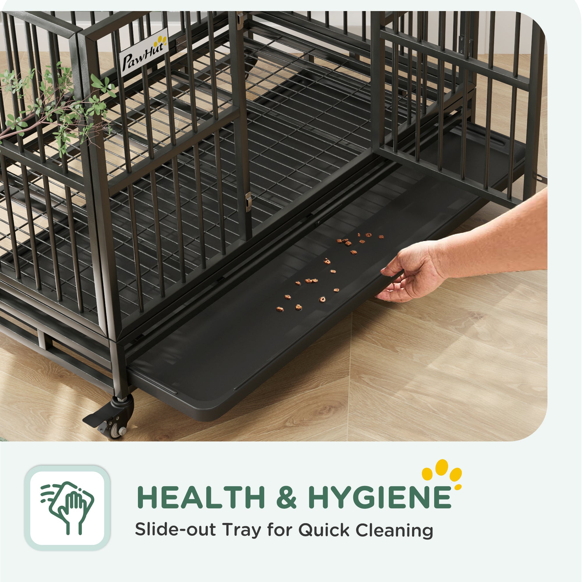 48" Heavy Duty Dog Crate Metal Cage Kennel with Lockable Wheels, Double Door and Removable Tray, gray