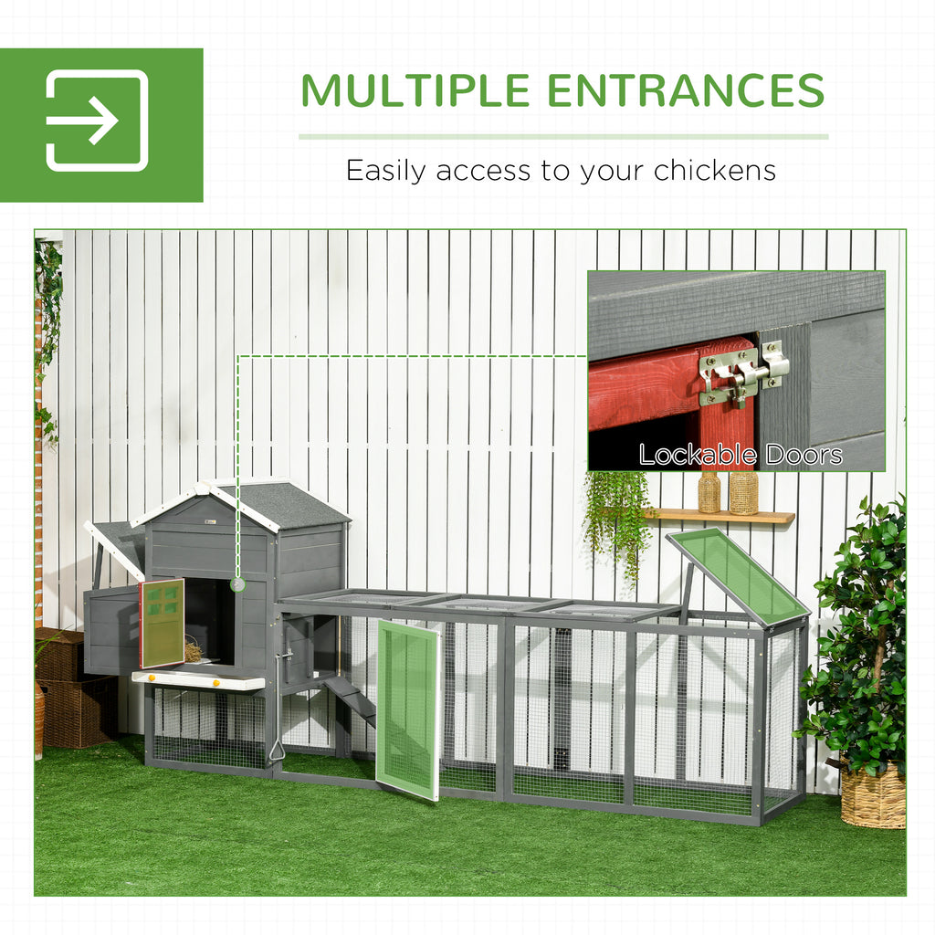 118" Extra Large Chicken Coop with Asphalt Roof, Wooden Hen Run with Slide-Out Tray and Nesting Box, Chicken Hutch for 3-6 Chickens, Gray