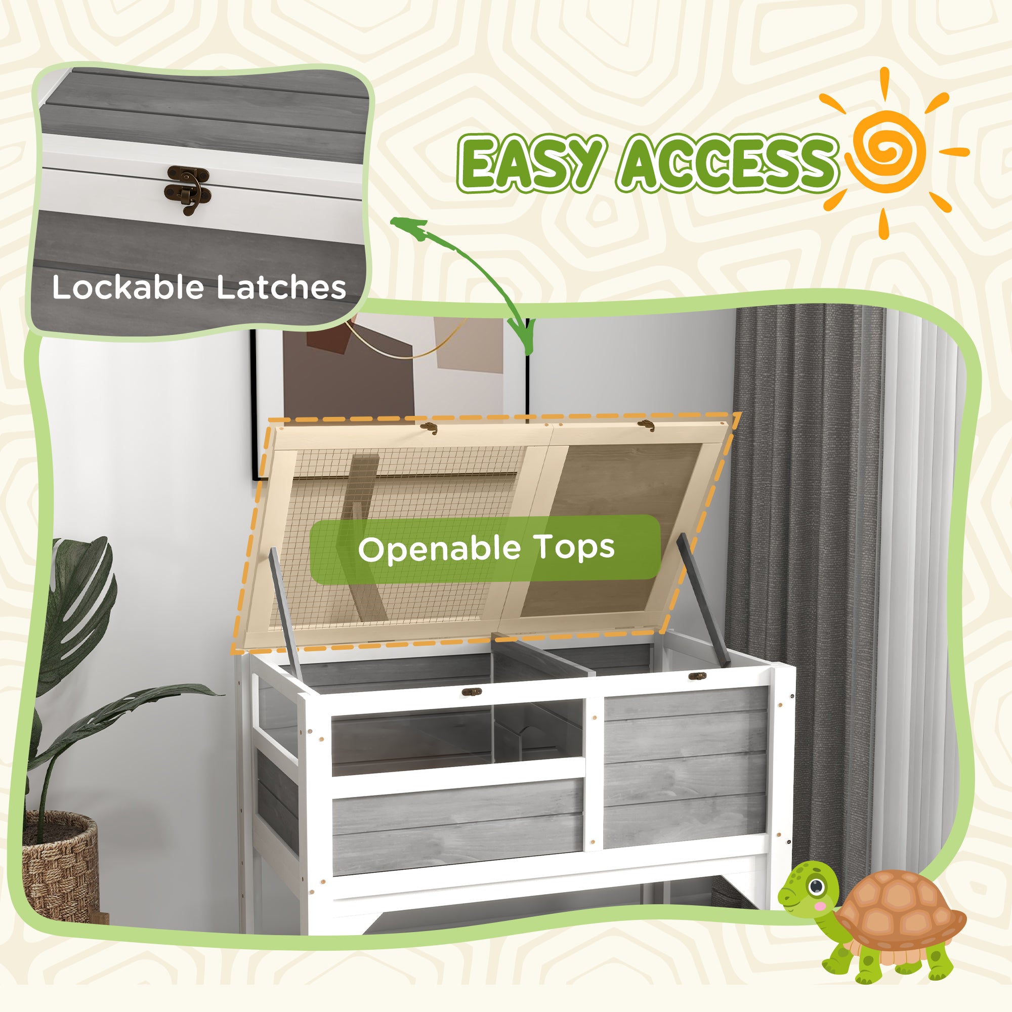 Tortoise Habitat with Shelf Storage Tortoise Gift Accessory with Weather Protection for Indoor, Light Gray