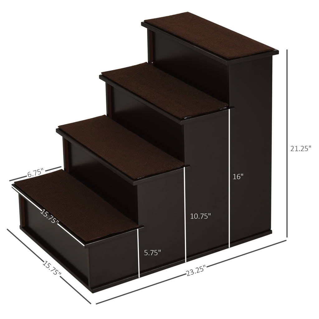 Pet Stairs, Small Pet Steps with Cushioned Removable Covering for Dogs and Cats Up To 22 lbs, Brown