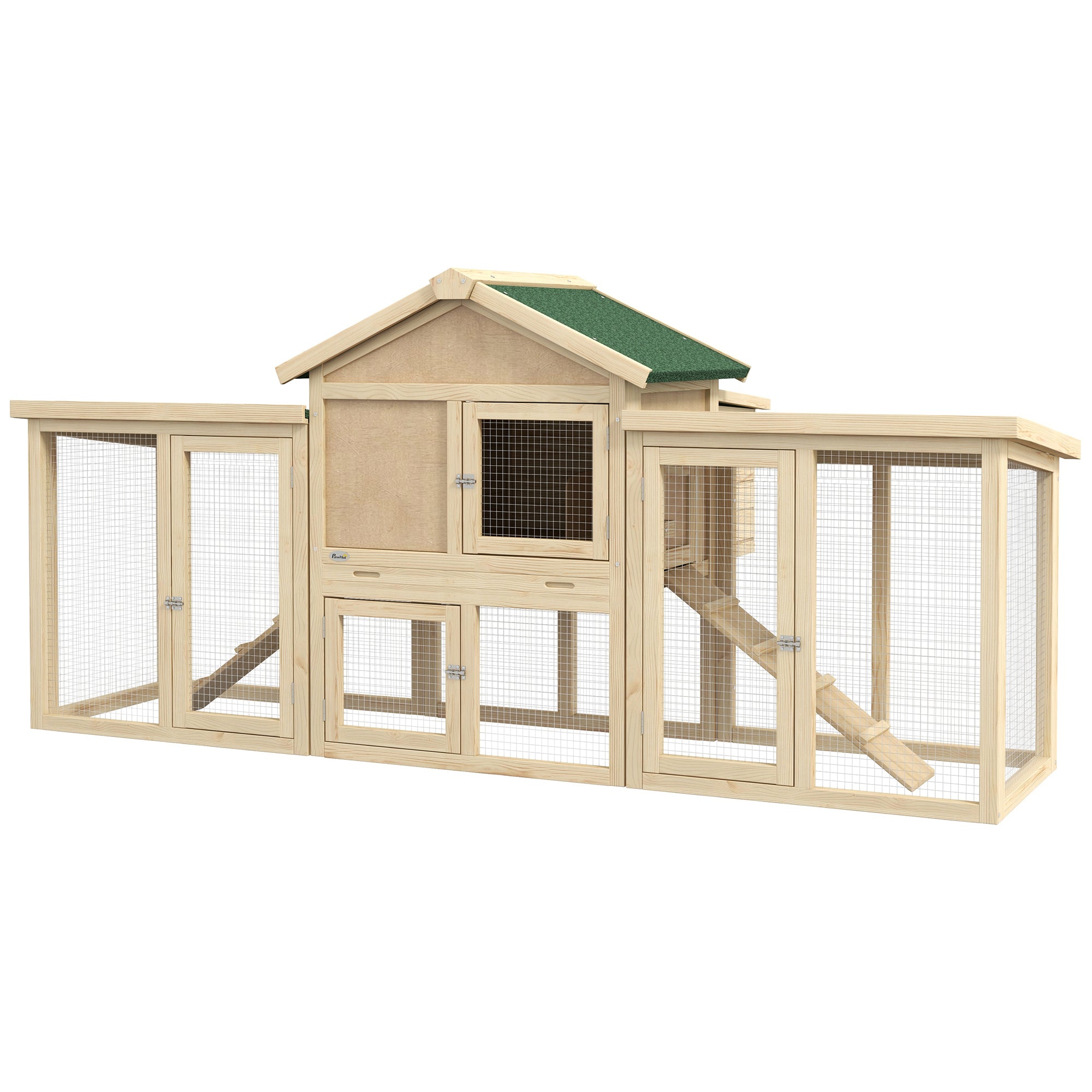 Wooden Chicken Coop ith Nesting Box, Double Runs, Removable Tray, Ramps, for Garden Backyard