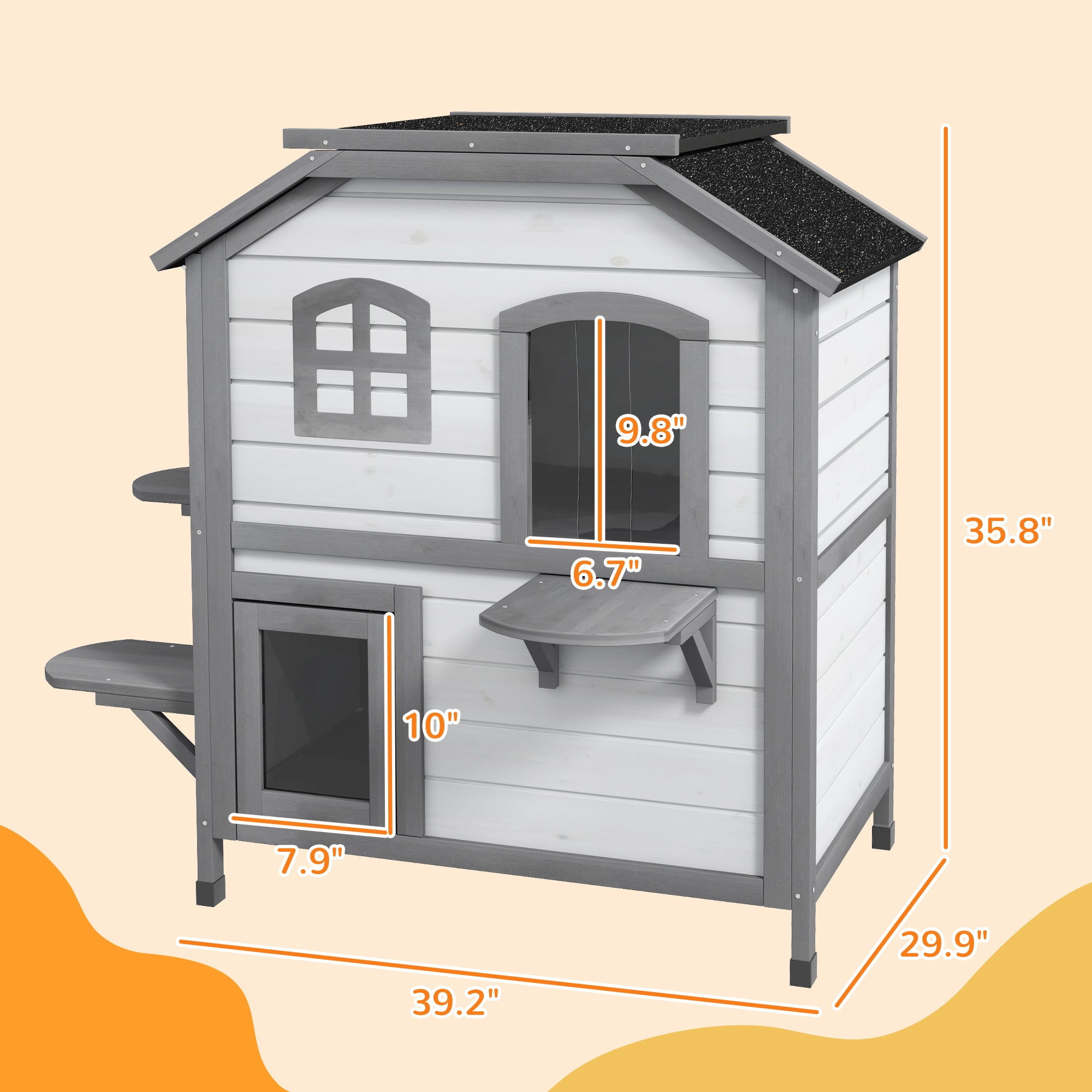 ?2-story Cat House Outdoor, Weatherproof?Wooden Cat Enclosure for Feral Cats with Escape Door, Openable Roof, Jumping Platforms, White