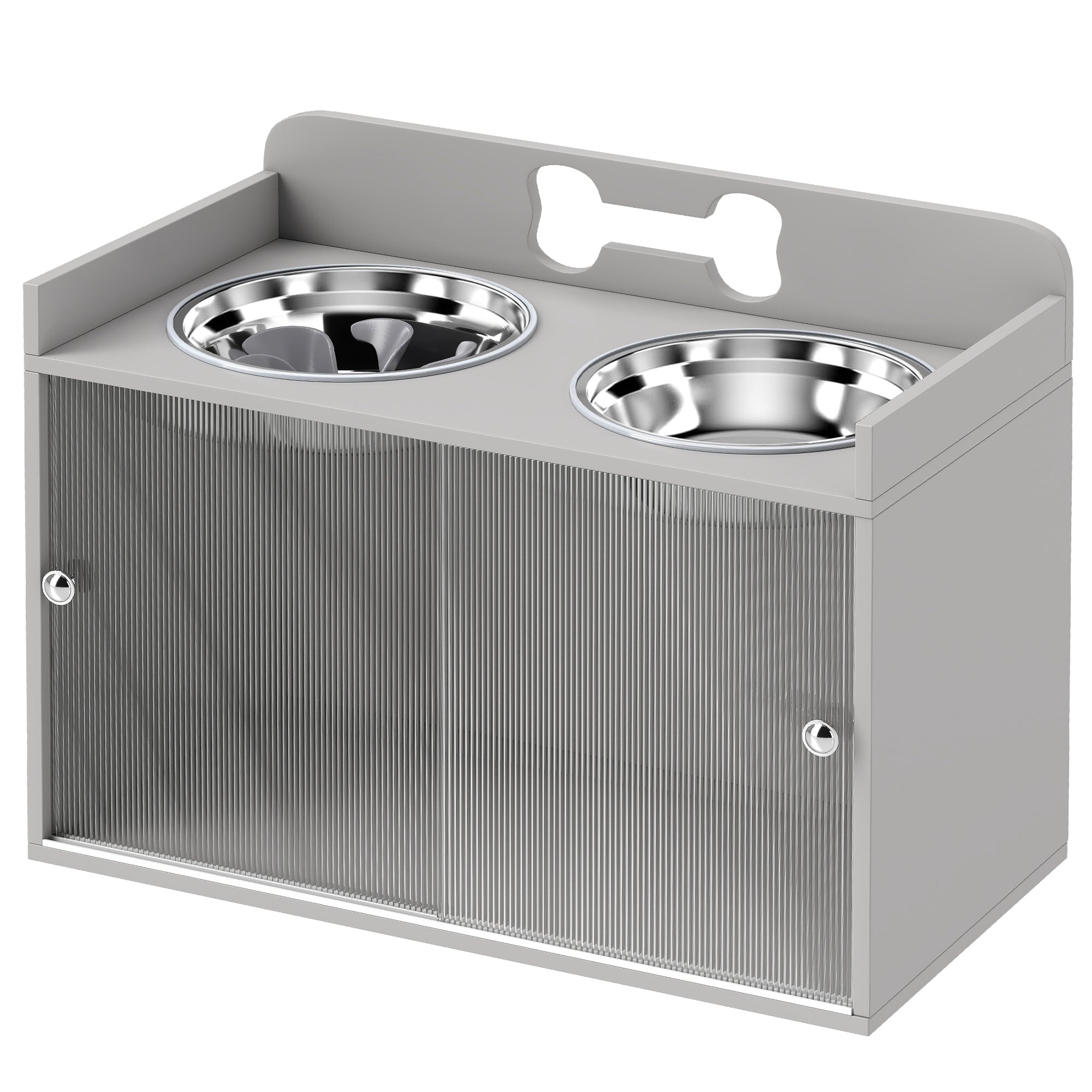Elevated Dog Bowls with Storage, Raised Dog Bowl Stand with 2 Stainless Steel Bowl for Large Dogs, Gray