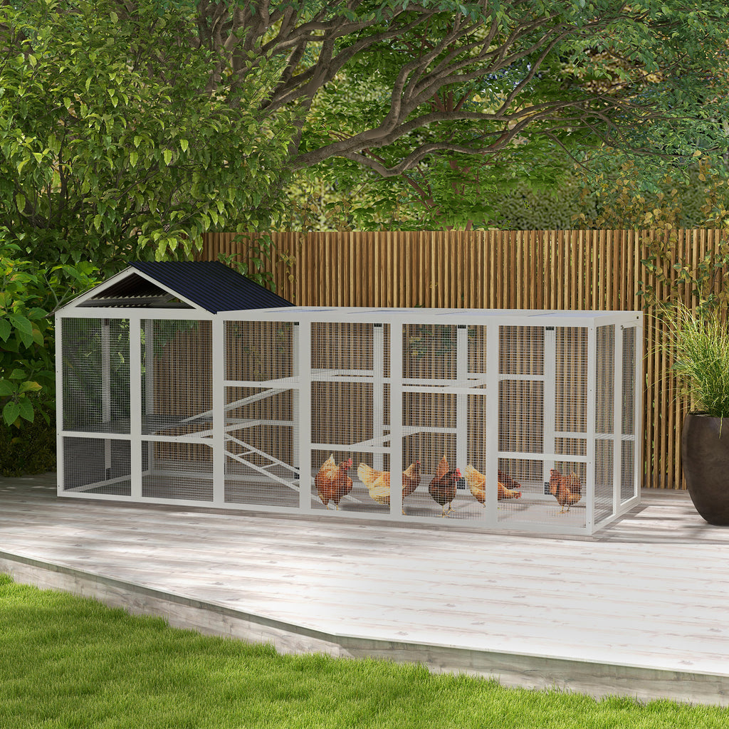 Wooden Chicken Coop Run for 6 - 10 Chickens, Hen House Add-On with Storage, Perches, 141.75" x 48" x 61", Gray