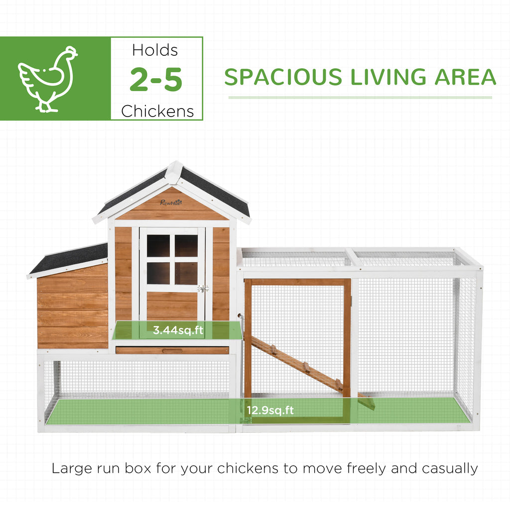 76" Wooden Chicken Coop with Safe and Healthy Non-Polluting Materials, Outdoor Hen House Poultry Cage with Weatherproof Materials