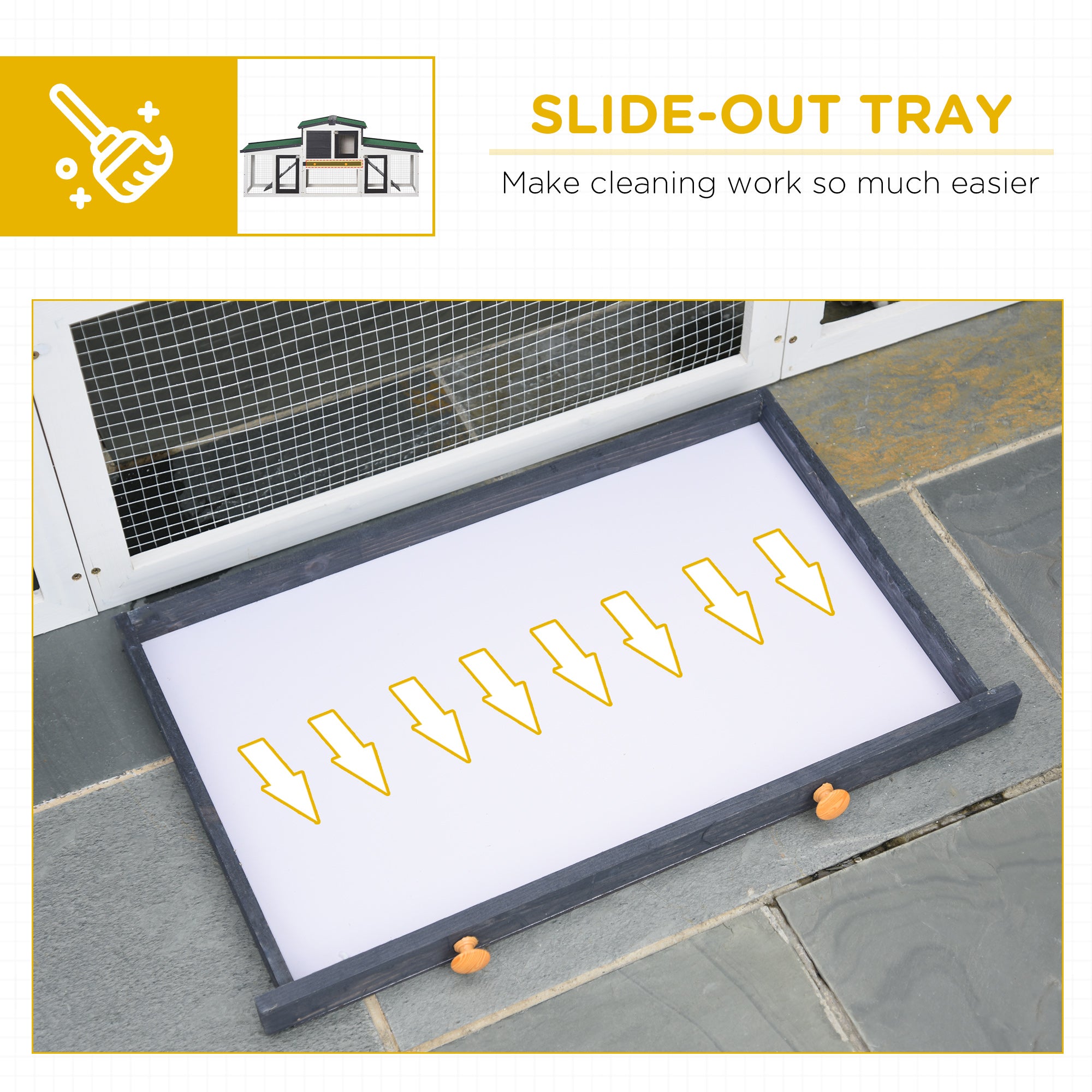 Wooden Large Rabbit Hutch with Double Runs, Removable Tray, Ramps, Roof, 78" x 19" x 34", Outdoor Use, Gray