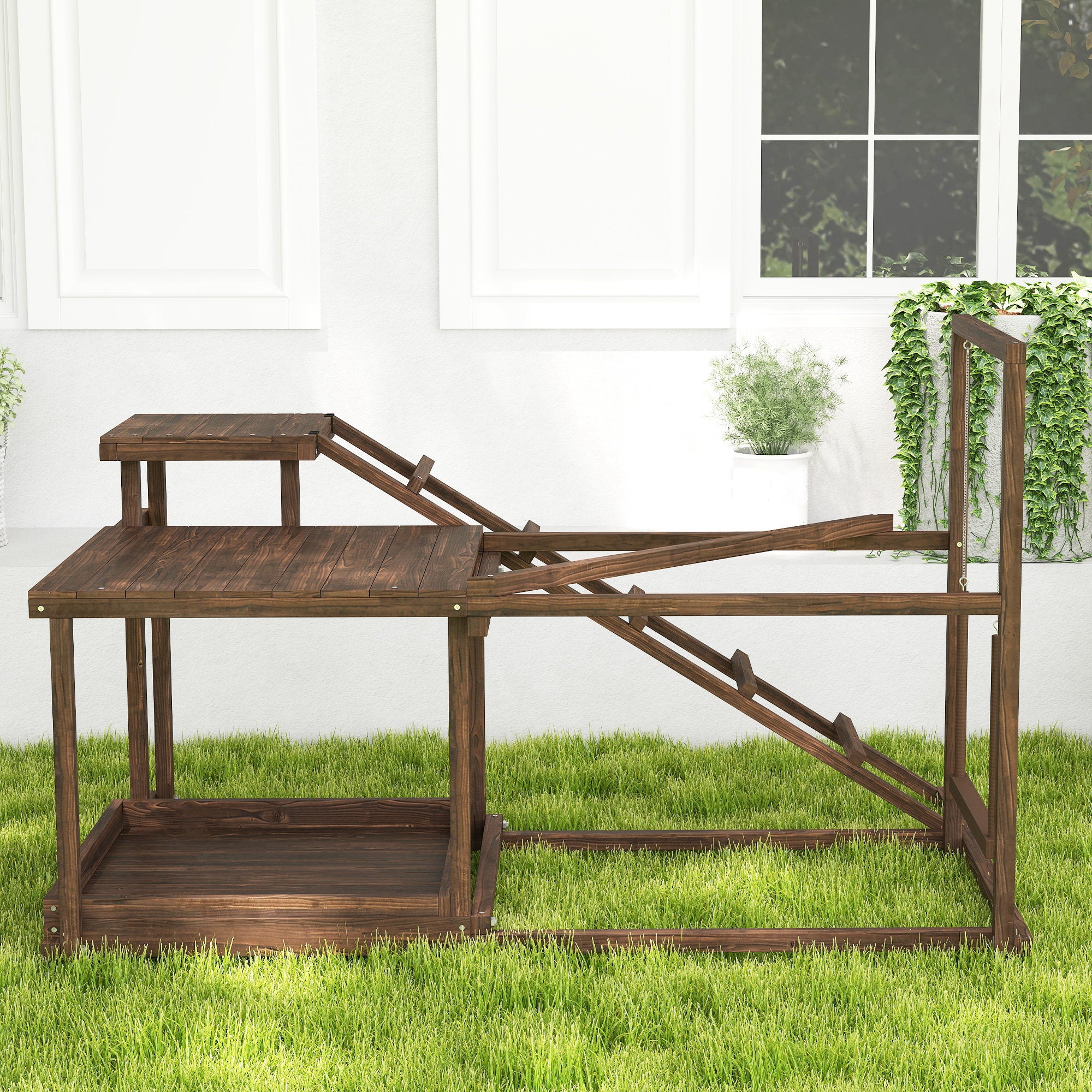 Wooden Chicken Activity Play Set with Perch, Swing, Ladder & Platforms, Coop Toy with Feeder Storage for Backyard Poultry
