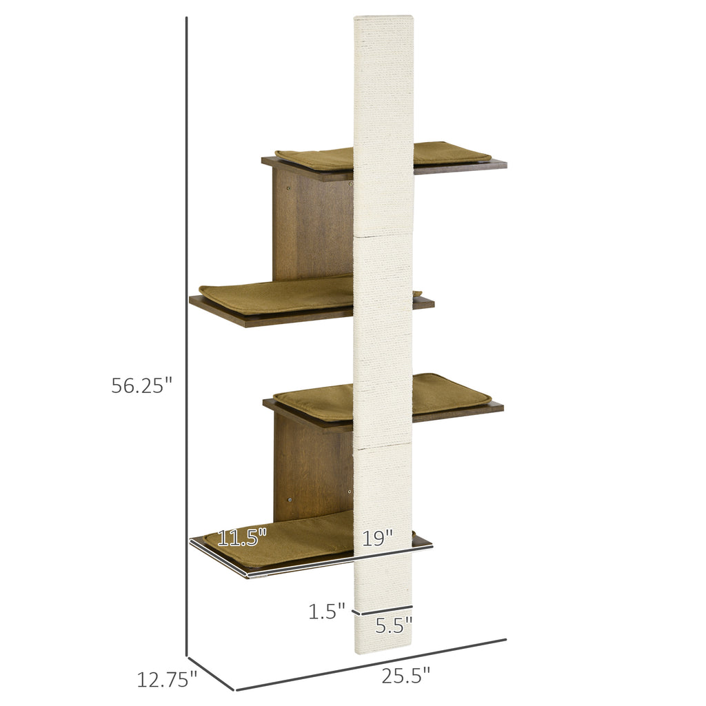 4-Layer Wall-Mounted Cat Tree with Scratching Board, Cat Wall Shelves Furniture
