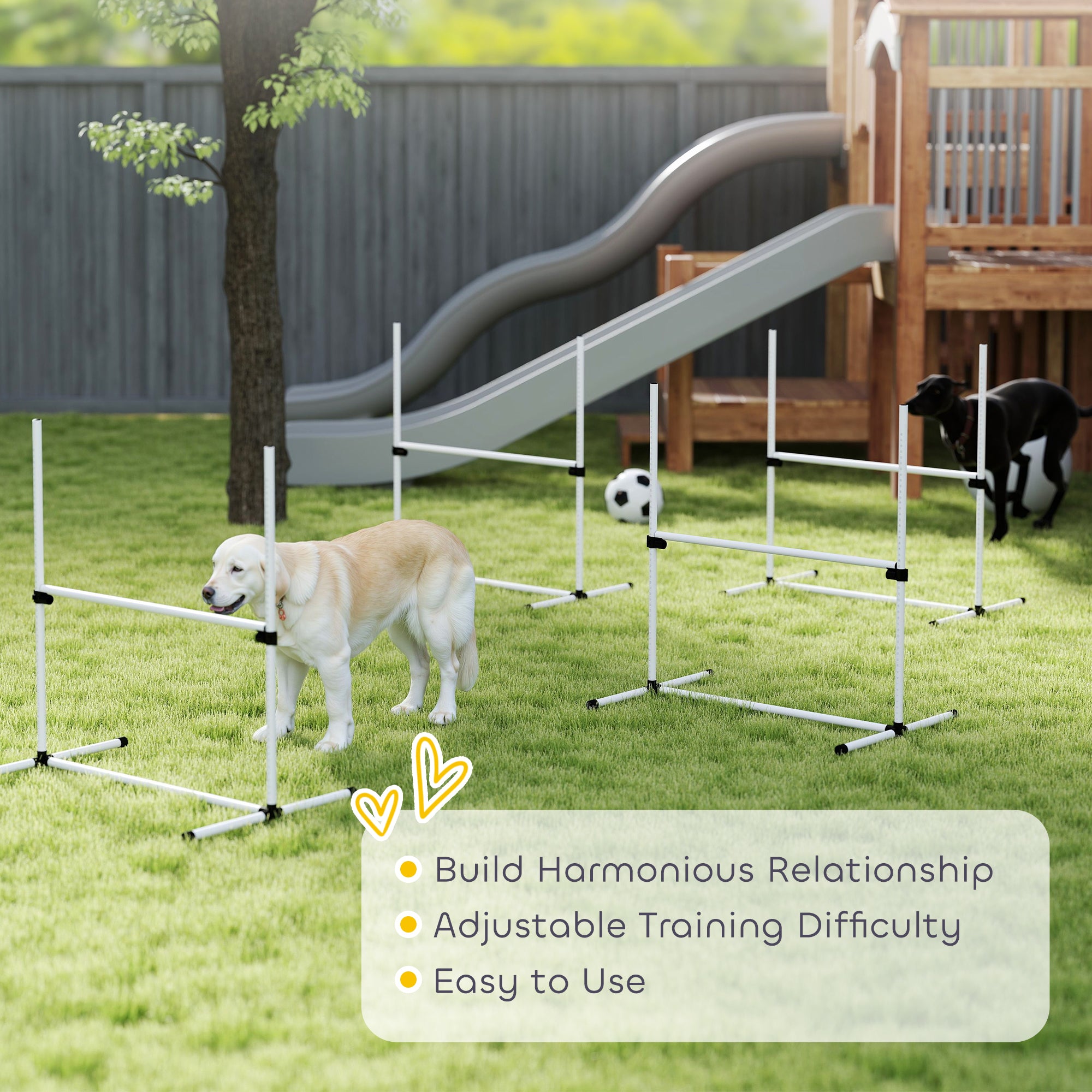 4 Piece Dog Agility Training Equipment for Dog Agility Course with Adjustable Height Jump Bars, Included Carry Bag, & Displacing Top Bar, White