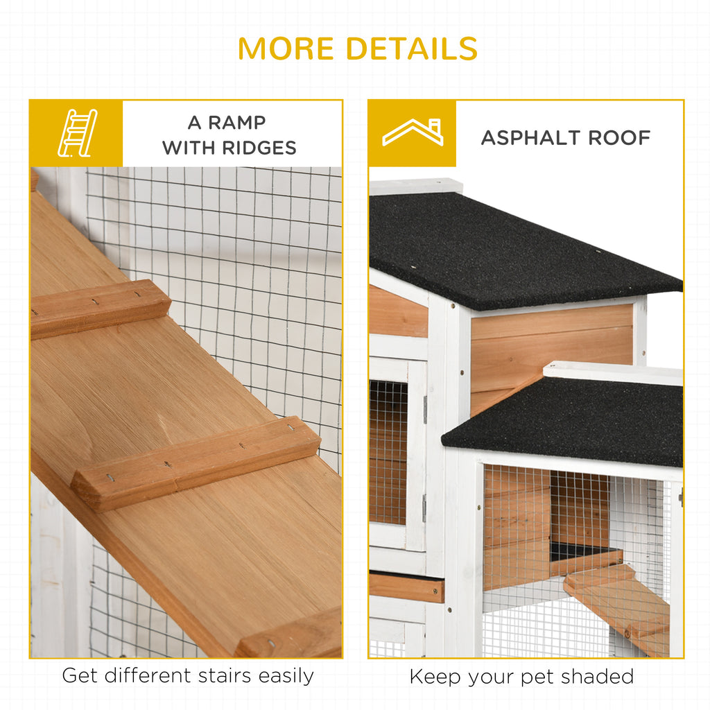 62" Wooden Mobile Rabbit Hutch with Wheels, Run Box, Slide-out Tray, Ramp, Yellow