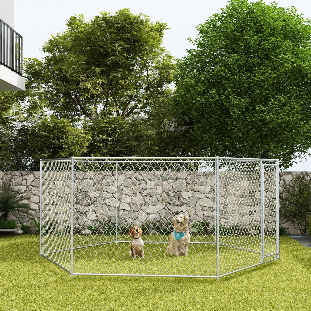 13.4' x 11.5' x 5.6' Dog Kennel Outdoor for Medium and Large-Sized Dogs with Lockable Door, Silver